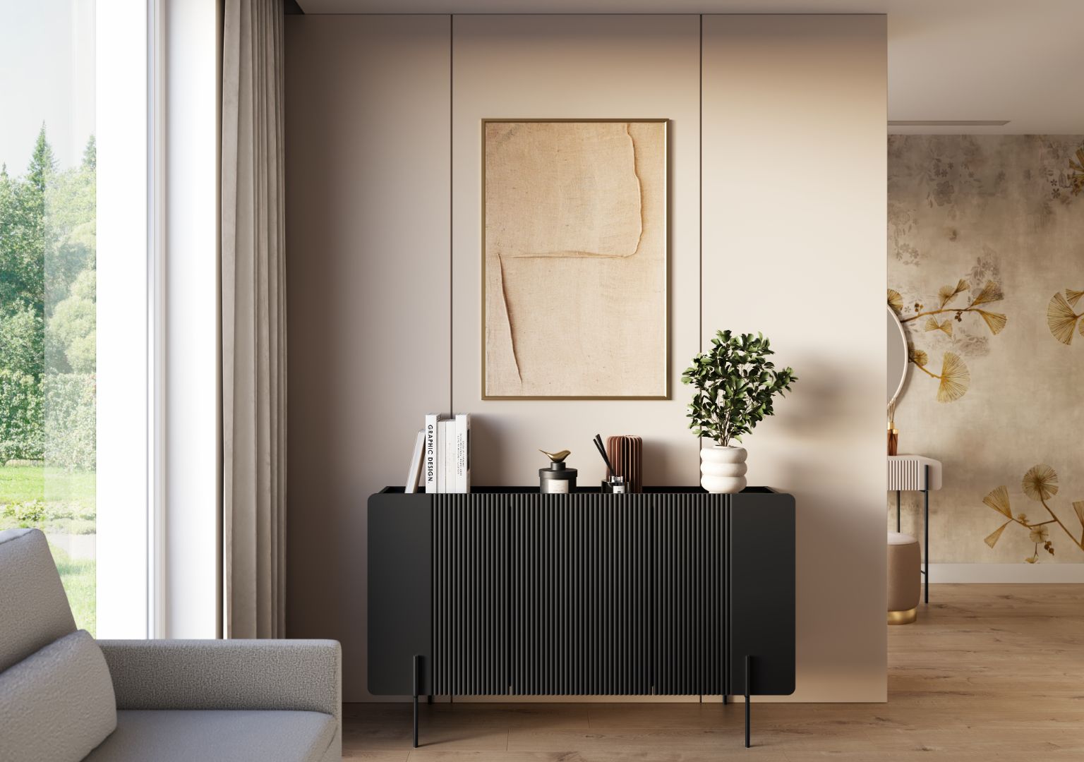 Komoda Malmi 150 cm, 3 Vrata I 3 Police, Materijal: MDF