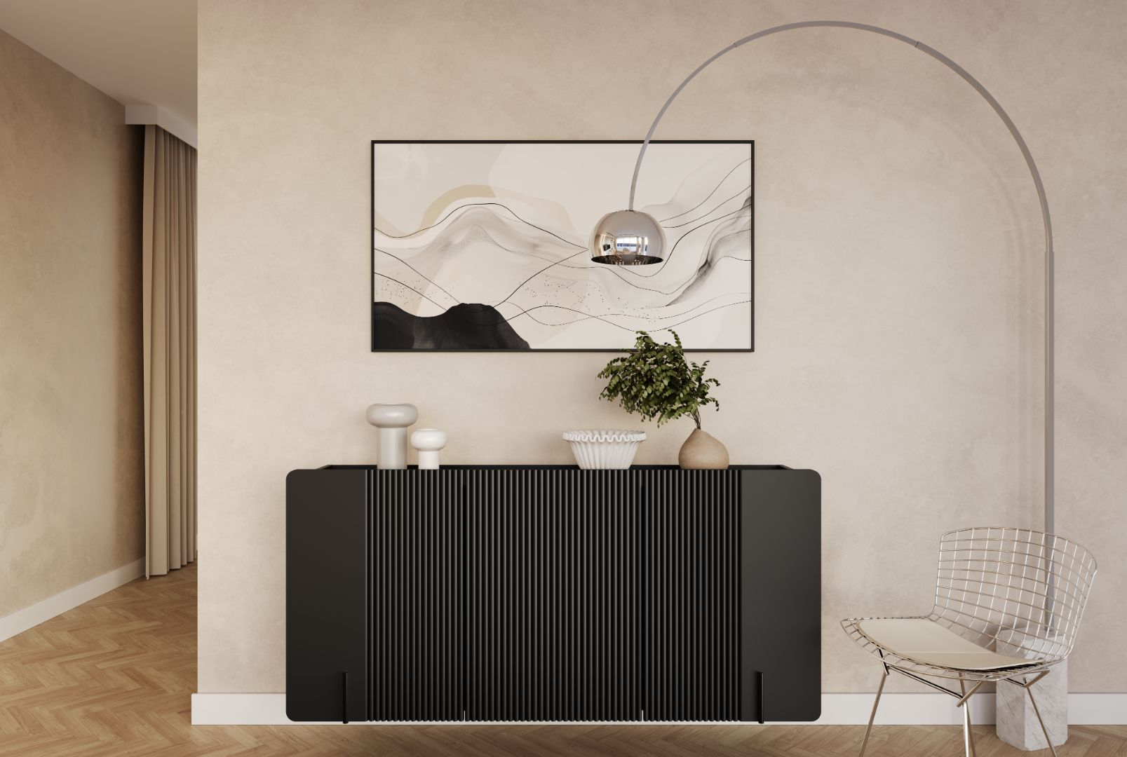 Komoda Malmi 150 cm, 3 Vrata I 3 Police, Materijal: MDF