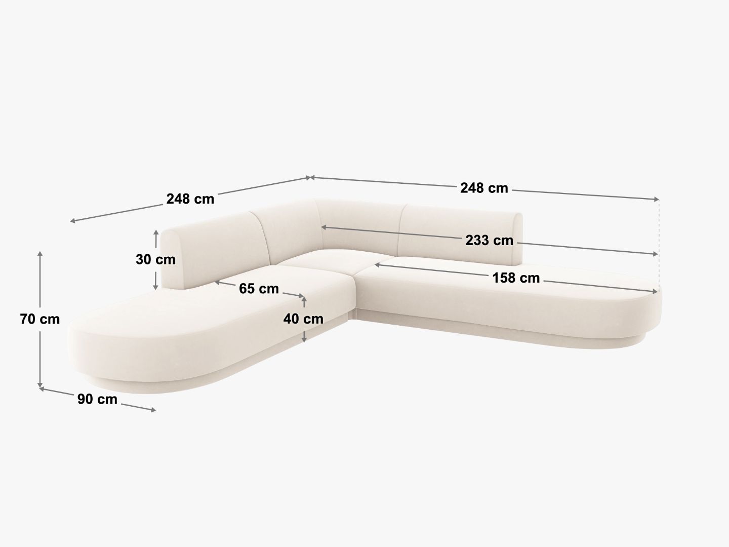 Kutna garnitura Miley zaobljena, 248x248cm, Materijal: Boucle