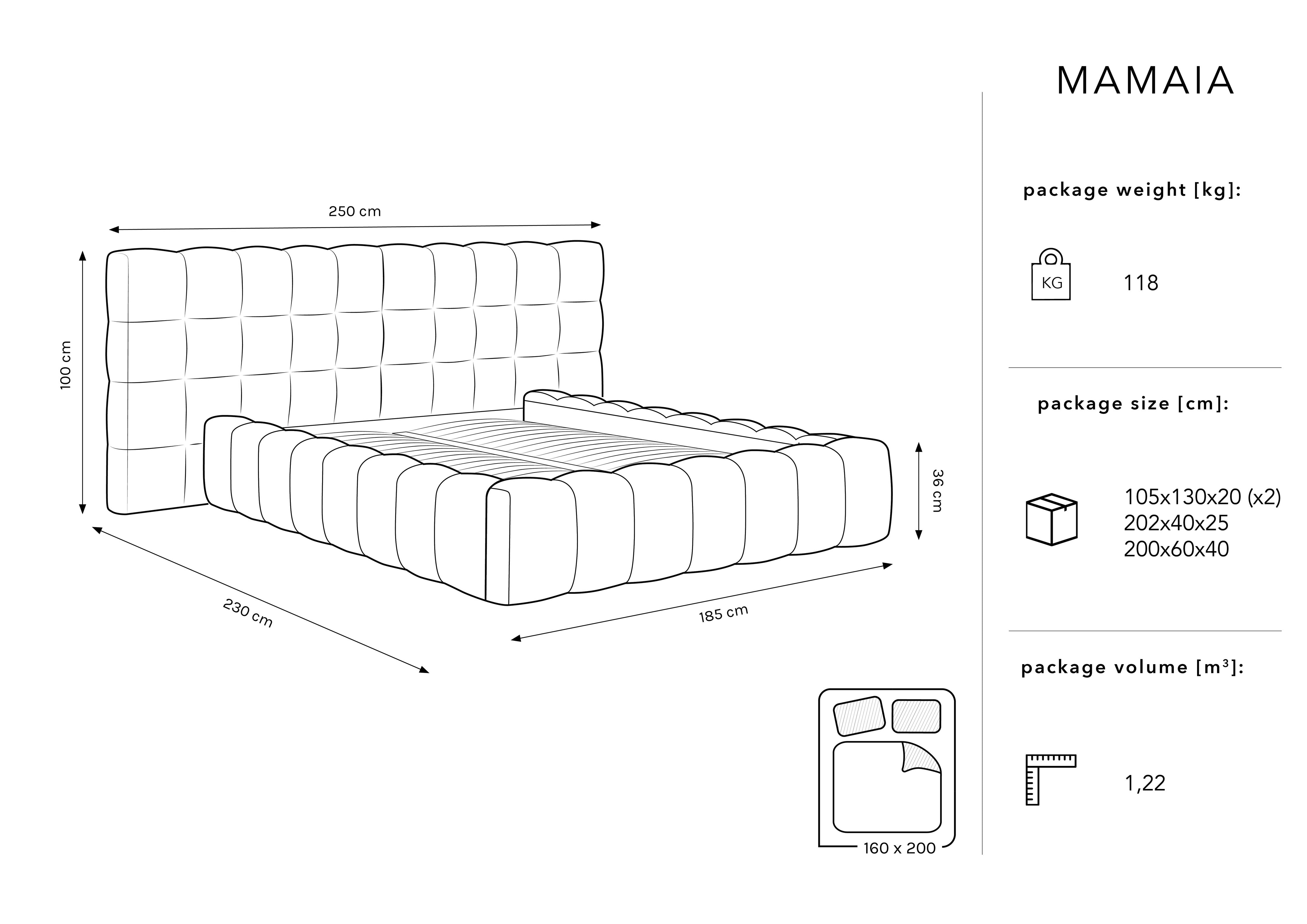 Mamaia okvir kreveta s duplim uzglavljem i spremnikom za odlaganje