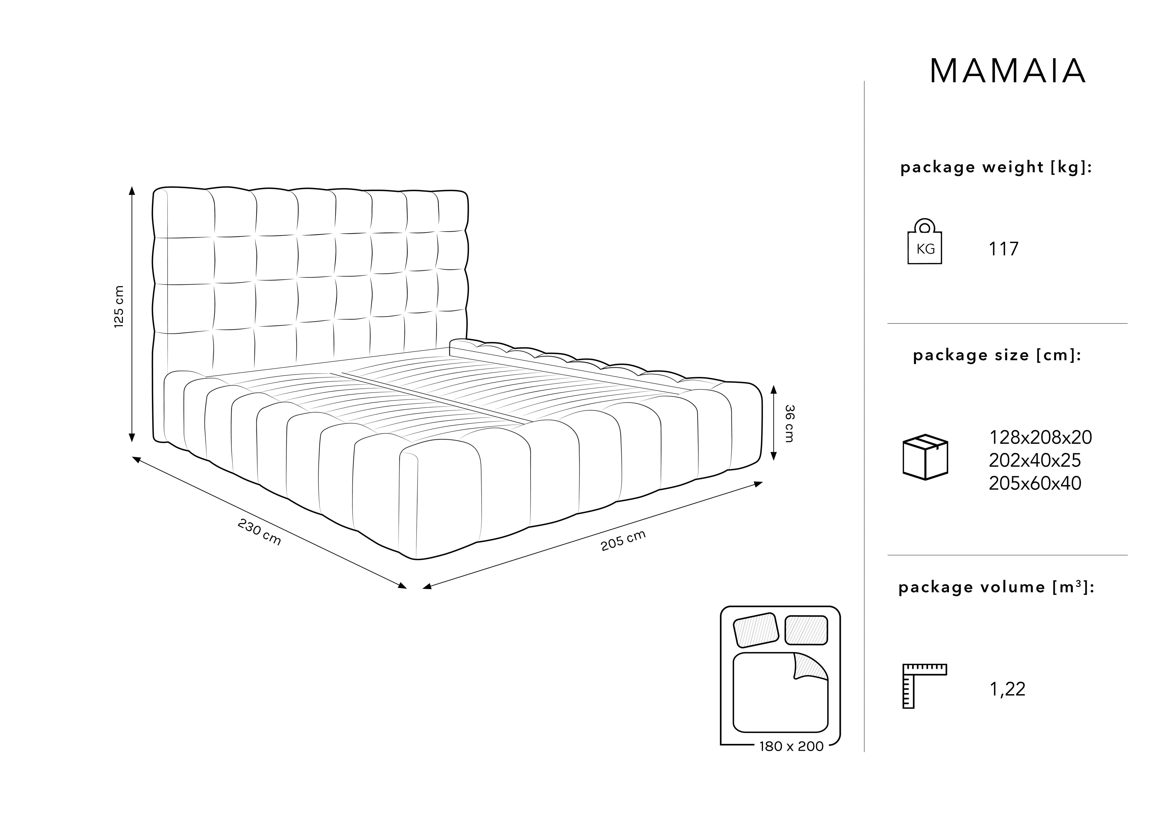 Mamaia okvir kreveta s uzglavljem i sandukom za odlaganje, Materijal: Baršun