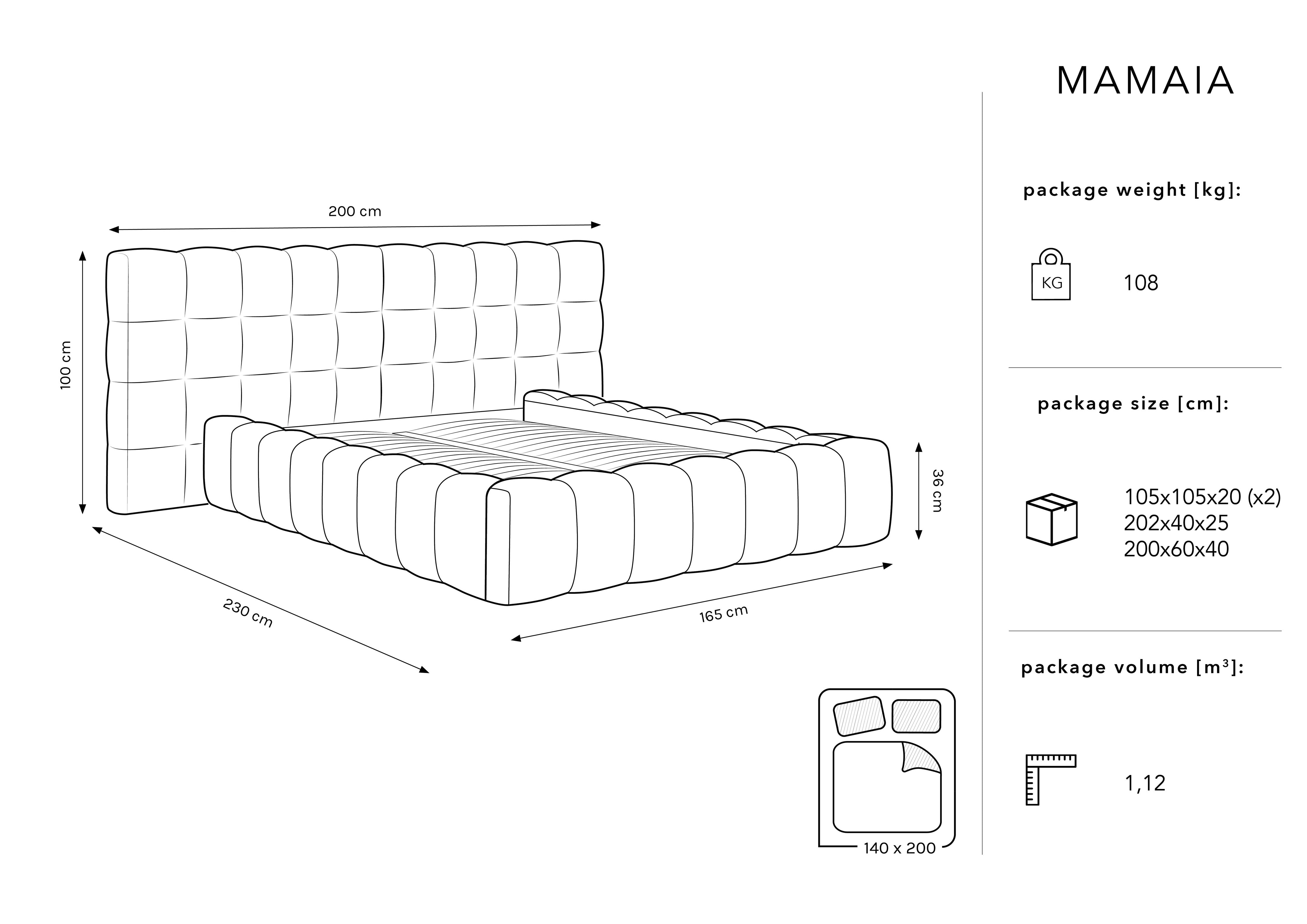 Mamaia okvir kreveta s duplim uzglavljem i spremnikom za odlaganje