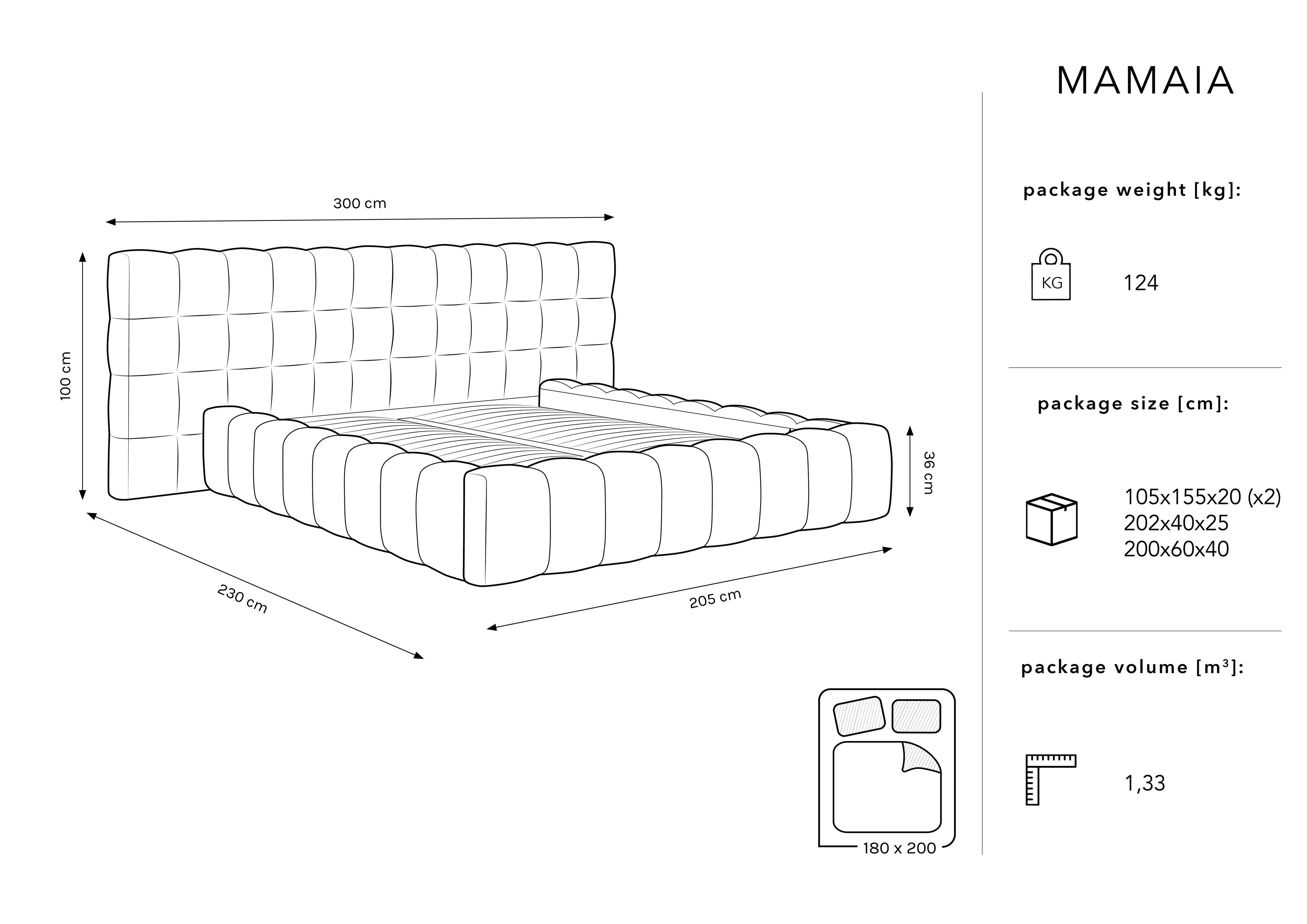 Mamaia okvir kreveta s duplim uzglavljem i spremnikom za odlaganje