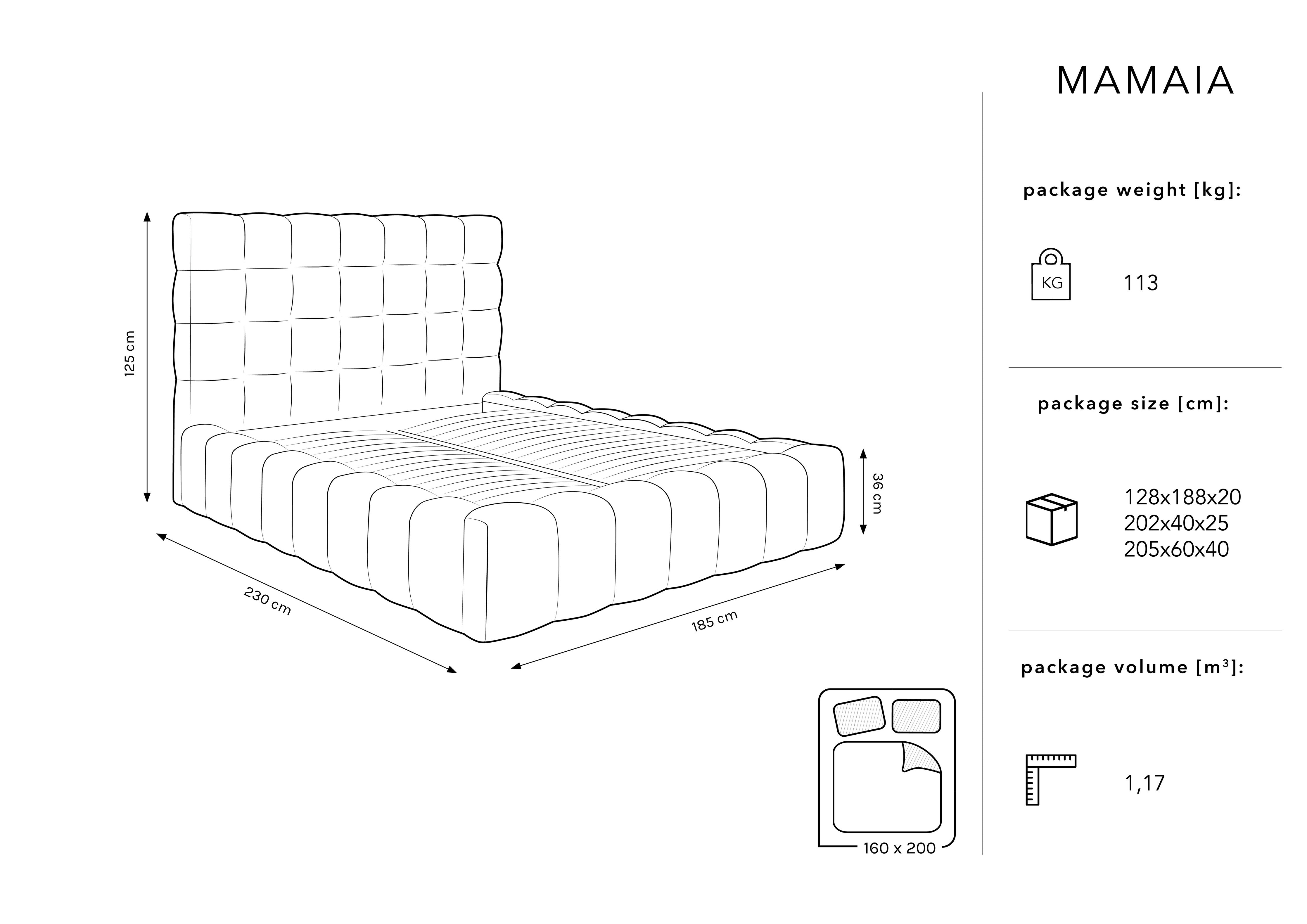 Mamaia okvir kreveta s uzglavljem i sandukom za odlaganje, Materijal: Baršun
