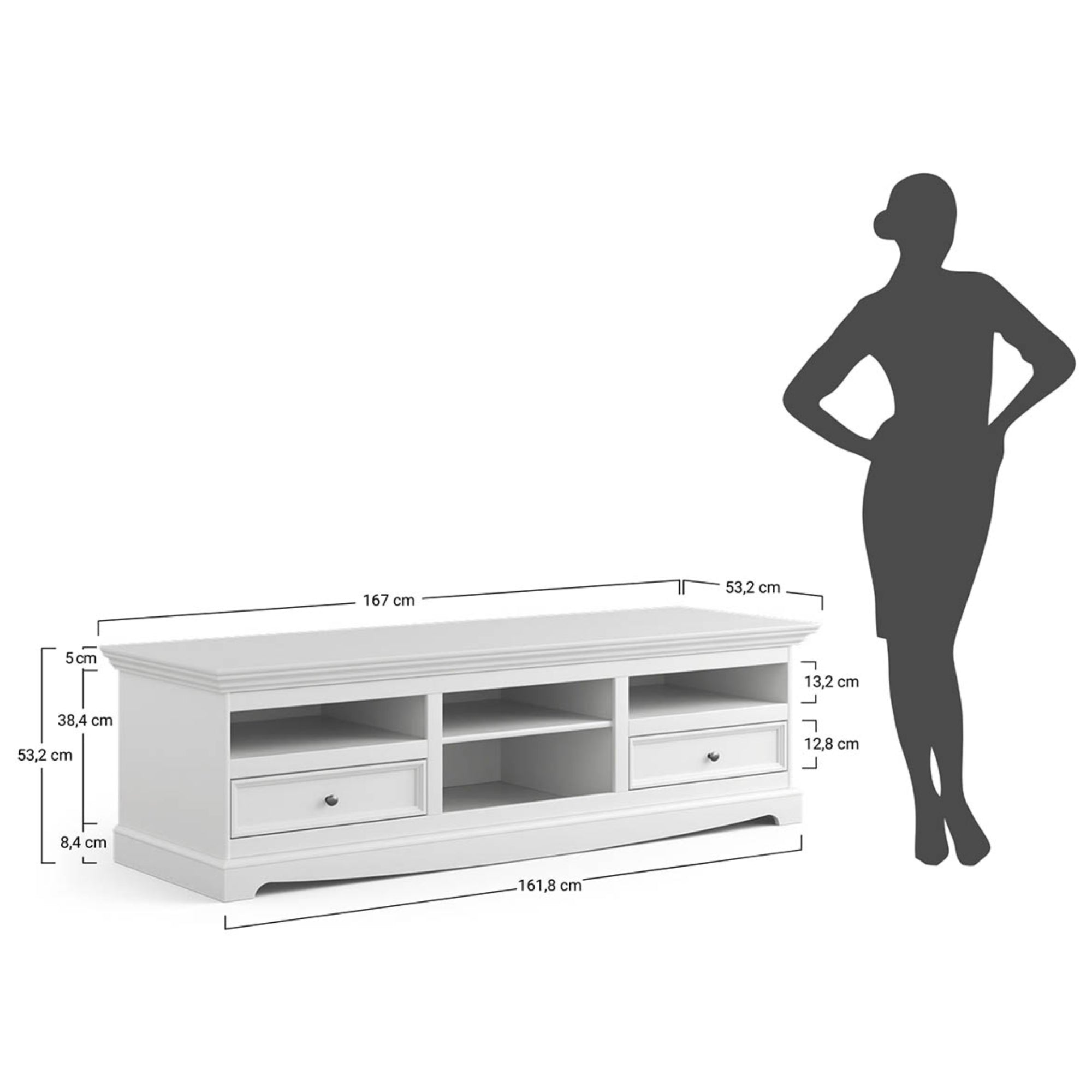 TV Komoda Belluno 167x53 cm, Materijal: Masivna Borovina