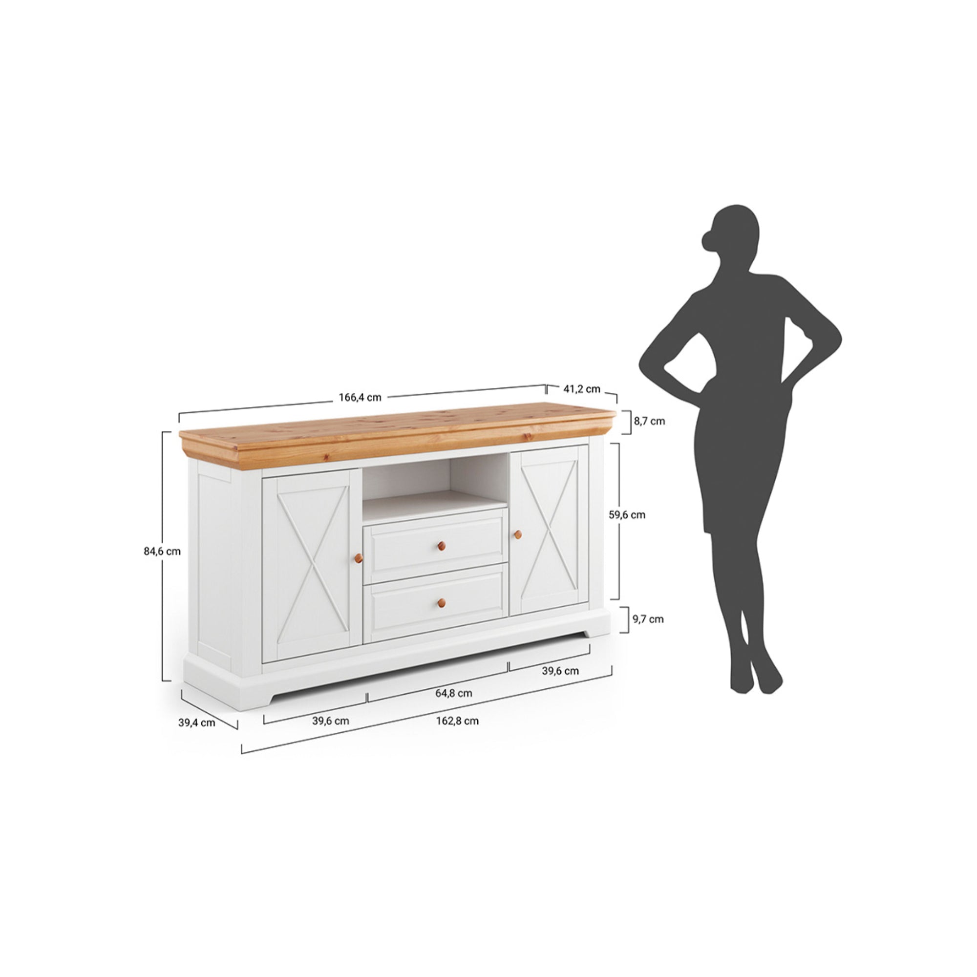Komoda Marone 166x41 cm, Materijal: Masivna Borovina