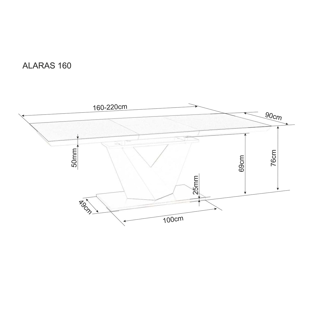 Blagovaonski stol Alaras III 160/220x90cm, Materijal: Kaljeno staklo, MDF