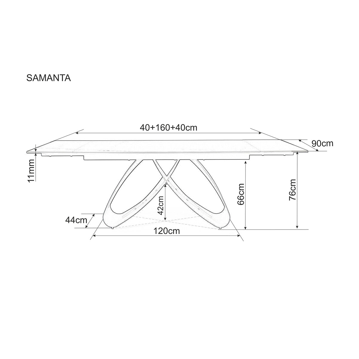Blagovaonski stol Samanta 160/240x90cm, Materijal: Kaljeno staklo, Keramika