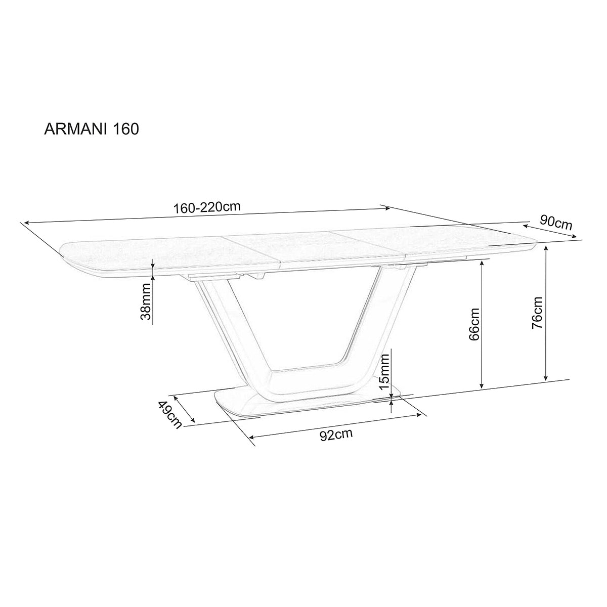 Blagovaonski stol Armani 160/220x90cm, Materijal: Keramika, MDF