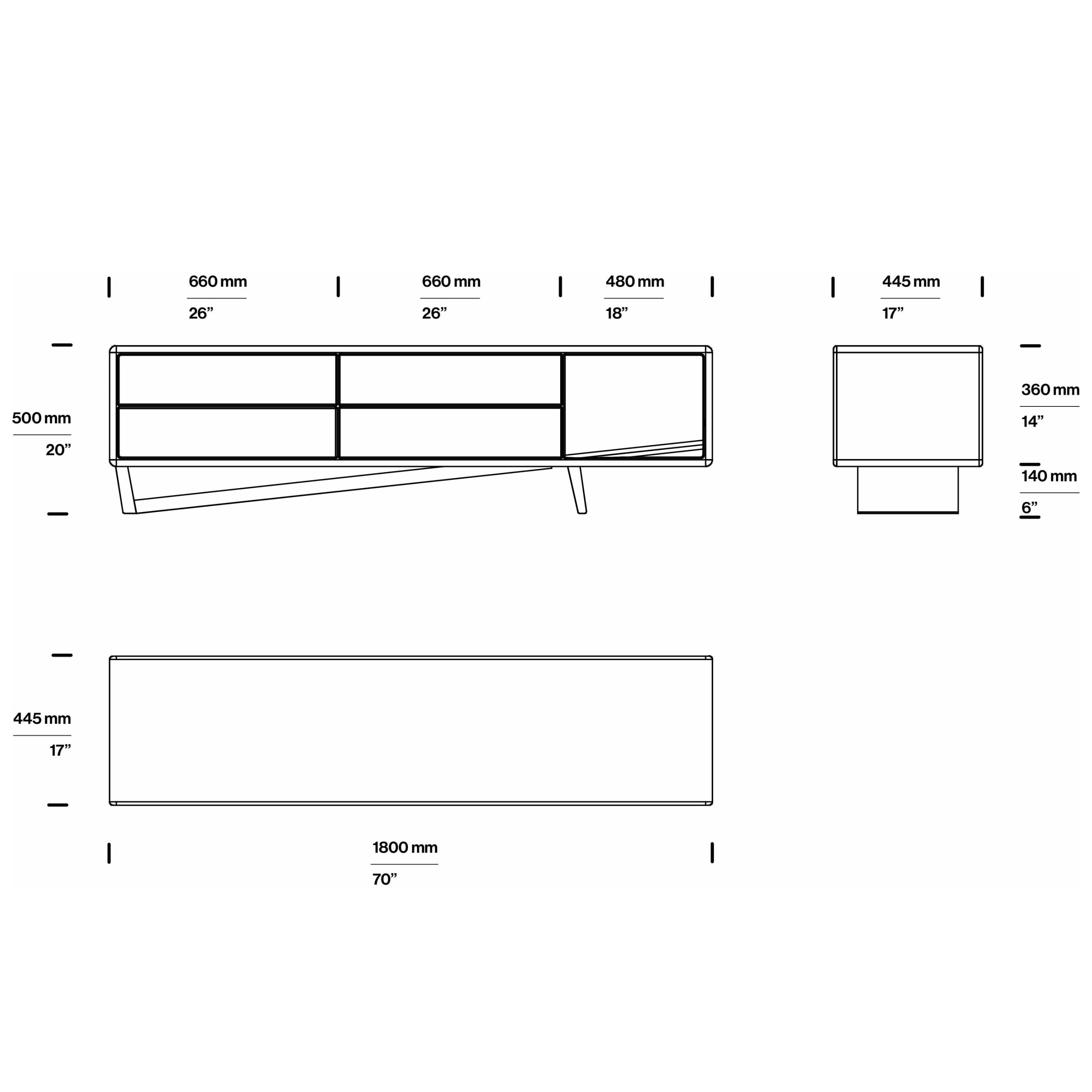 Tv Komoda Linea 180x44.5cm, Materijal: Puno drvo Orah