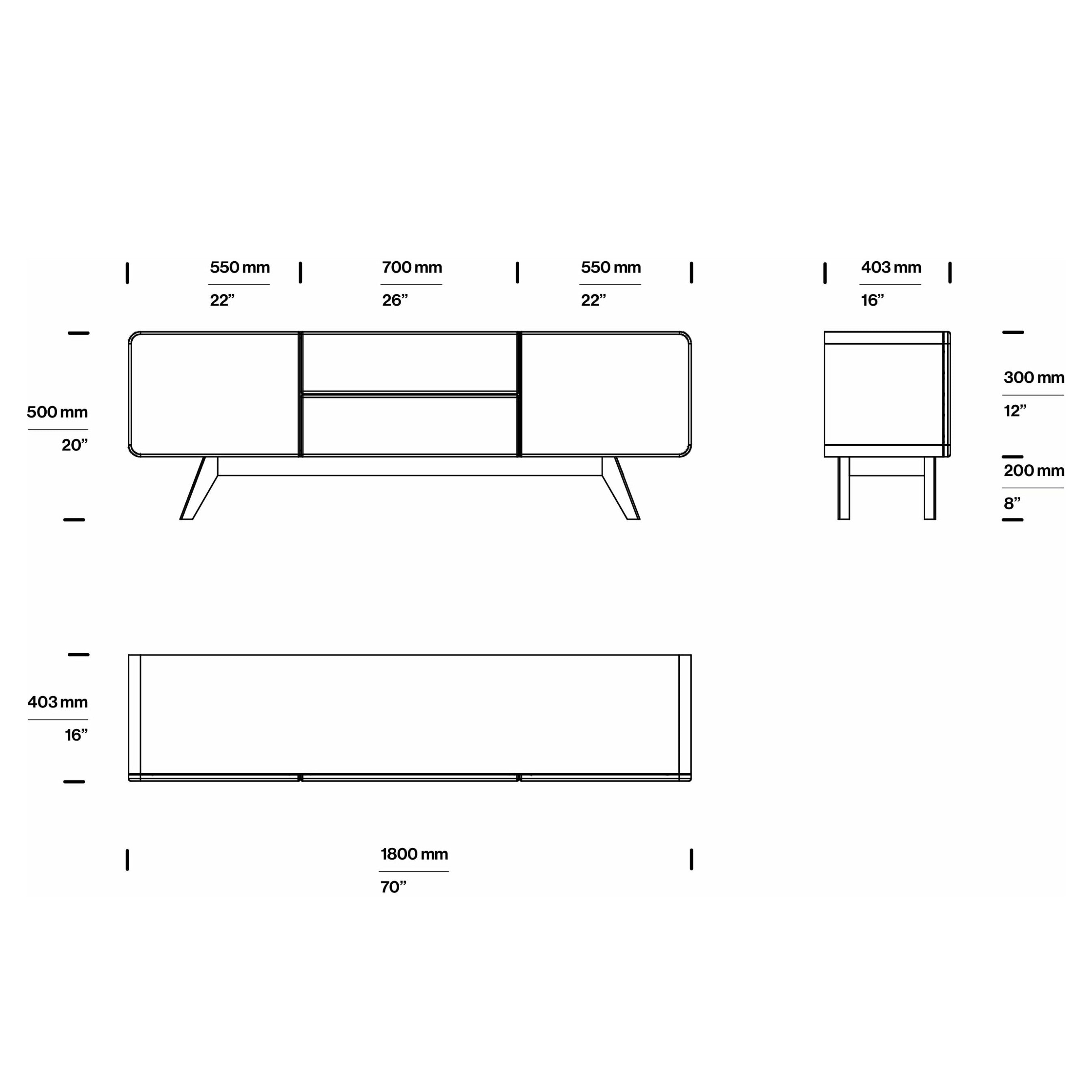 Tv Komoda Luba 180x40.3cm, Materijal: Puno drvo Hrast