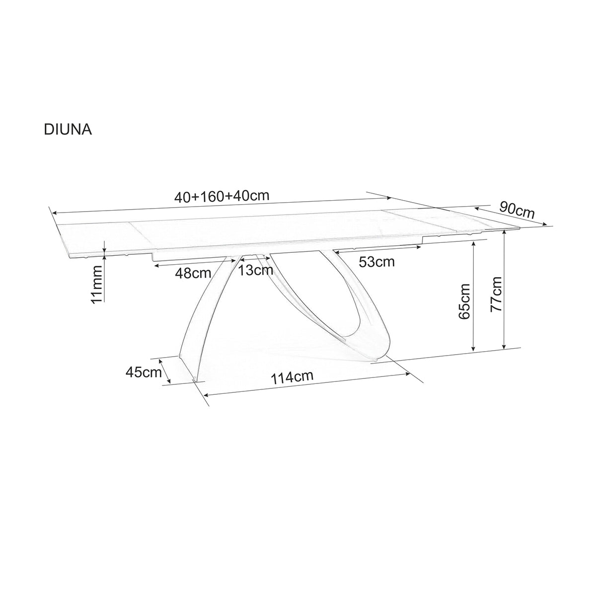 Blagovaonski stol Diuna 160/240x90cm, Materijal: Kaljeno staklo, Keramika