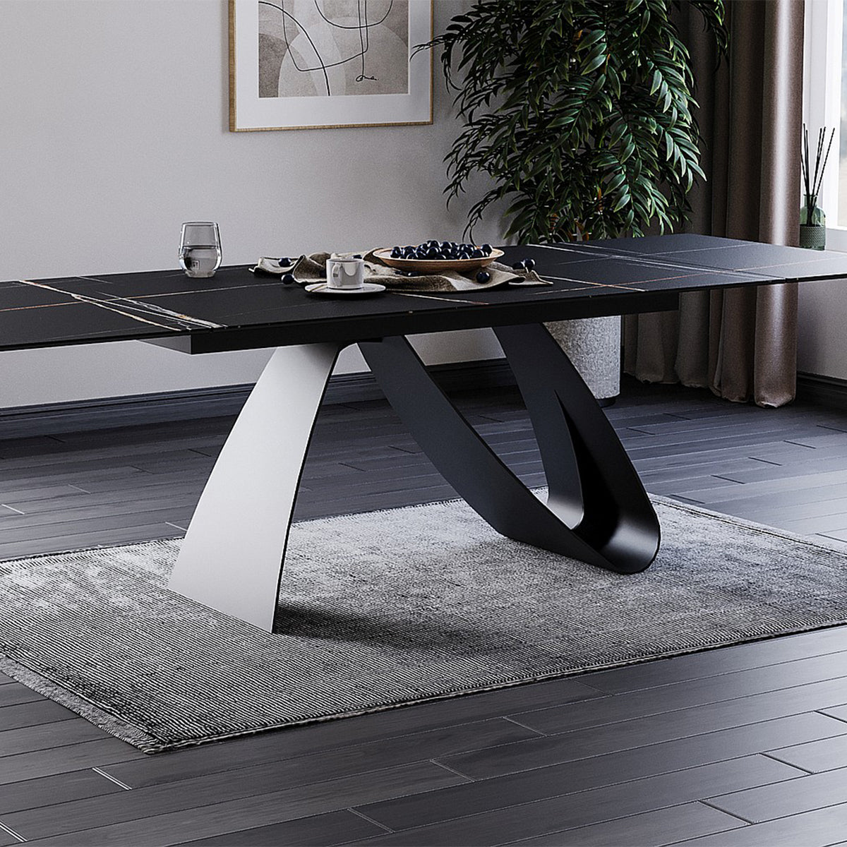 Blagovaonski stol Diuna 160/240x90cm, Materijal: Kaljeno staklo, Keramika