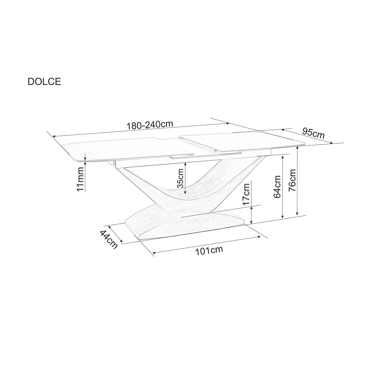 Blagovaonski stol Dolce 180/240x95cm, Materijal: Kaljeno staklo, Keramika