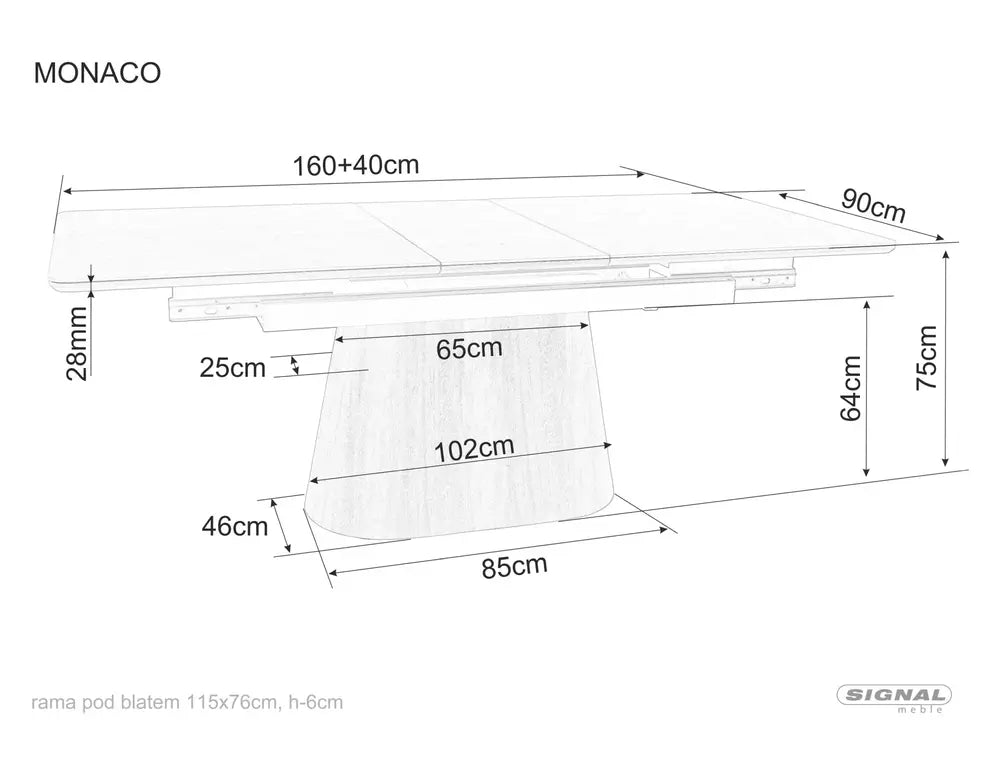 Produljivi blagovaonski stol Monaco 160/200x90cm, Materijal: MDF i keramika