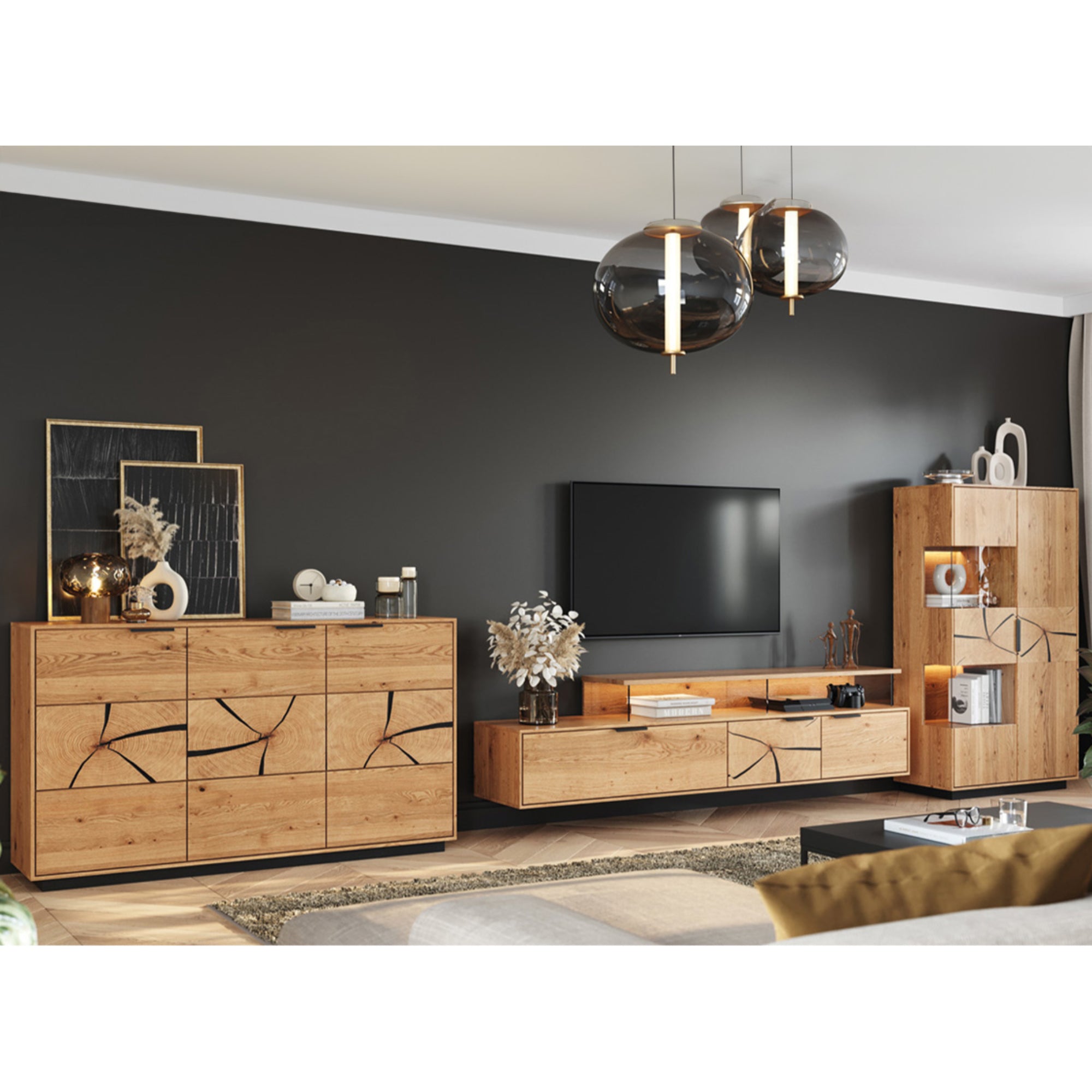 Viseća Vitrina Tirano 33x142 cm, Materijal: Masivno Drvo Hrast