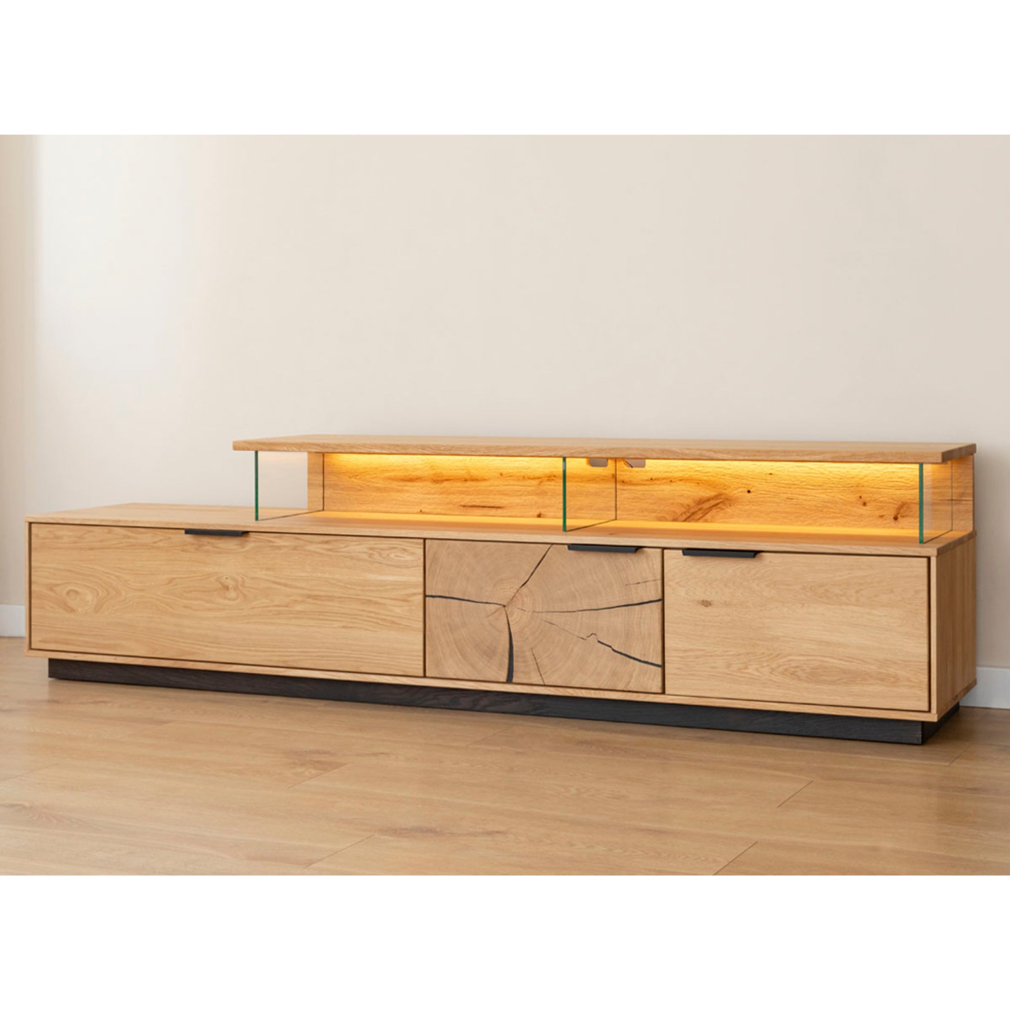 Viseća TV Komoda Tirano 200x39 cm, Materijal: Masivno Drvo Hrast