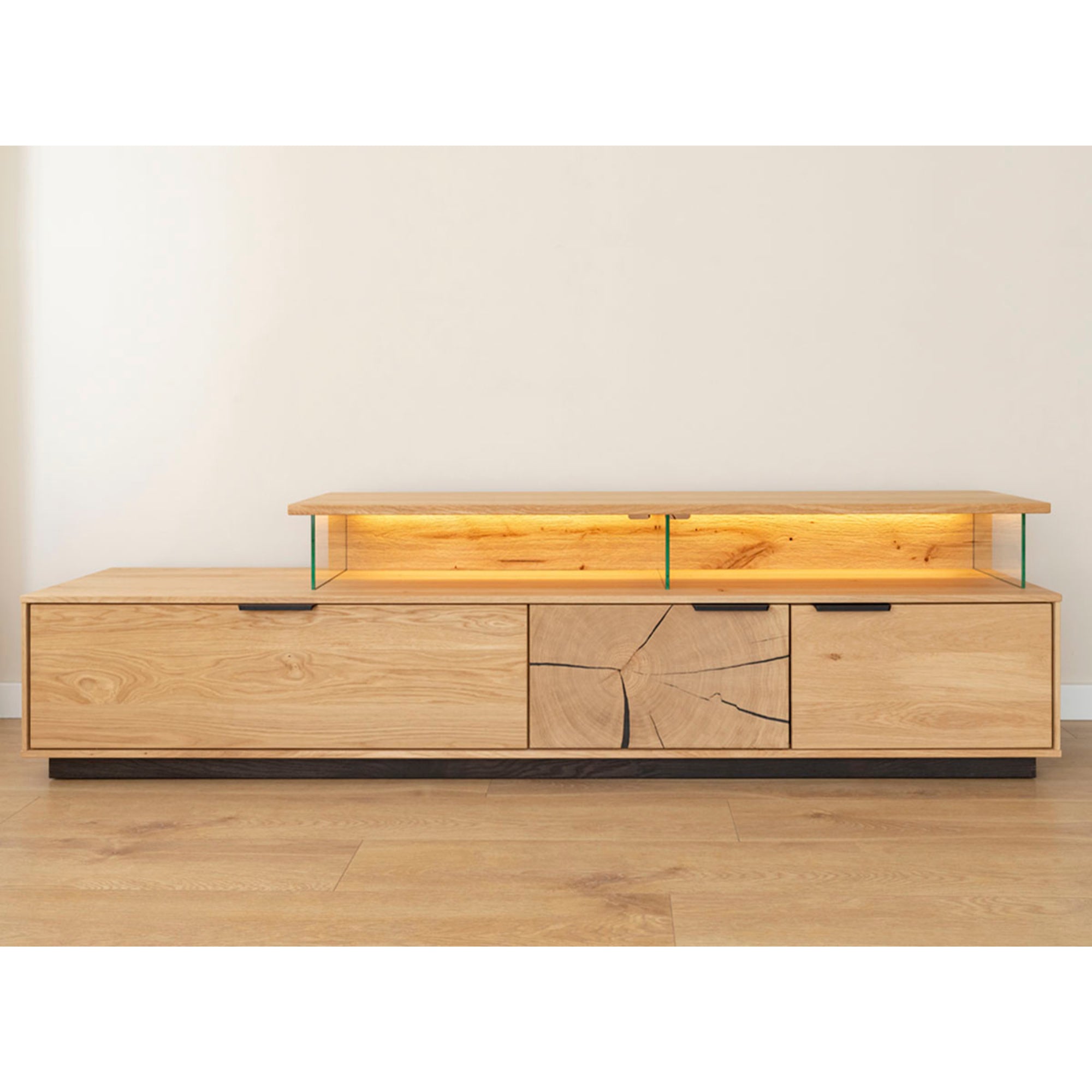 Viseća TV Komoda Tirano 200x39 cm, Materijal: Masivno Drvo Hrast