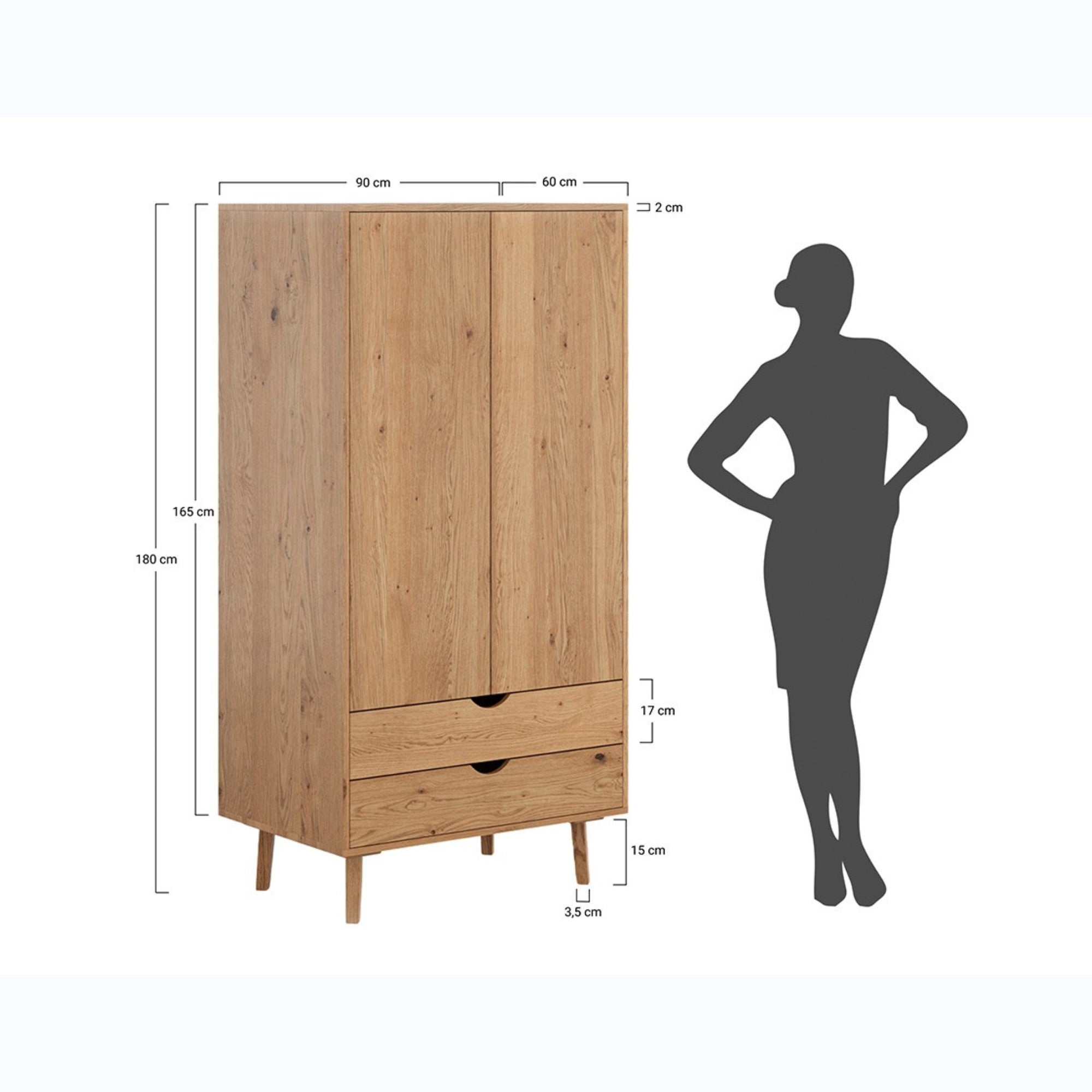 Ormar Simona 90x180 cm, Materijal: Masivno Drvo Hrast