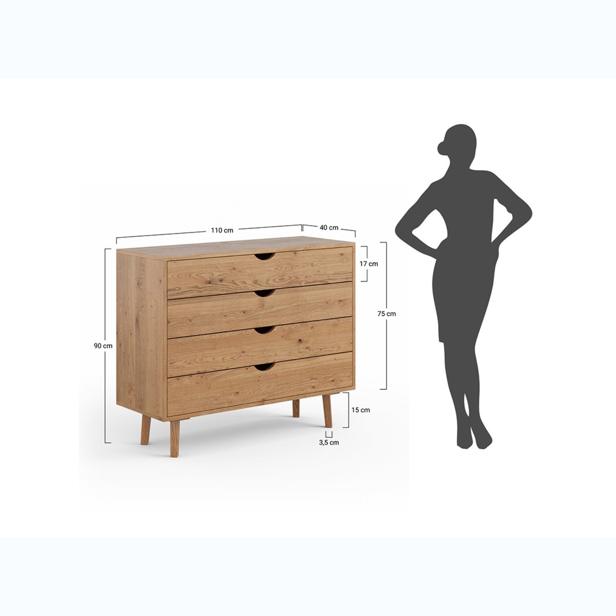 Komoda Simona 110x40 cm, Materijal: Masivno Drvo Hrast