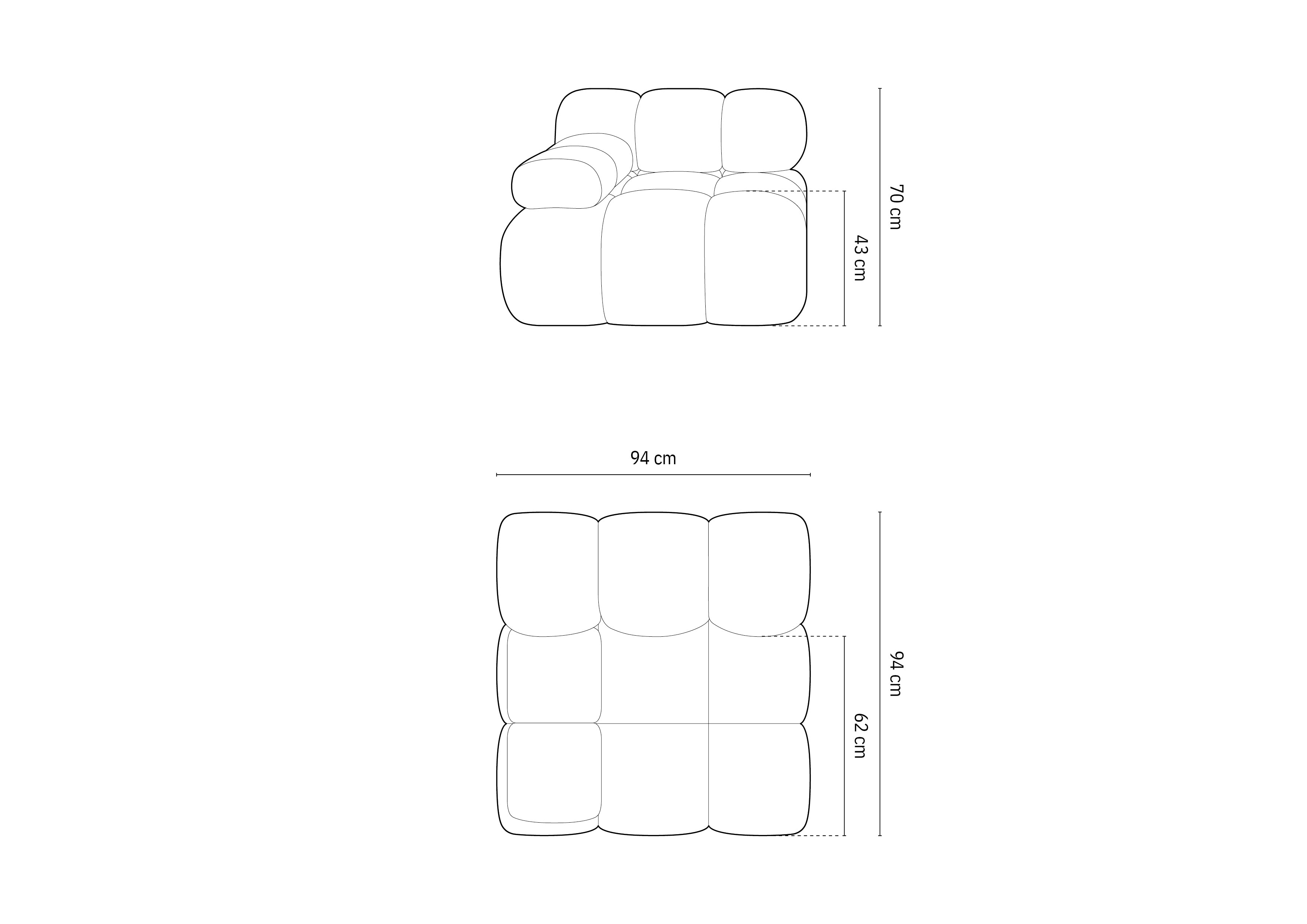 Bellis Modul S Rukonaslonom 94x94cm, Materijal: Boucle