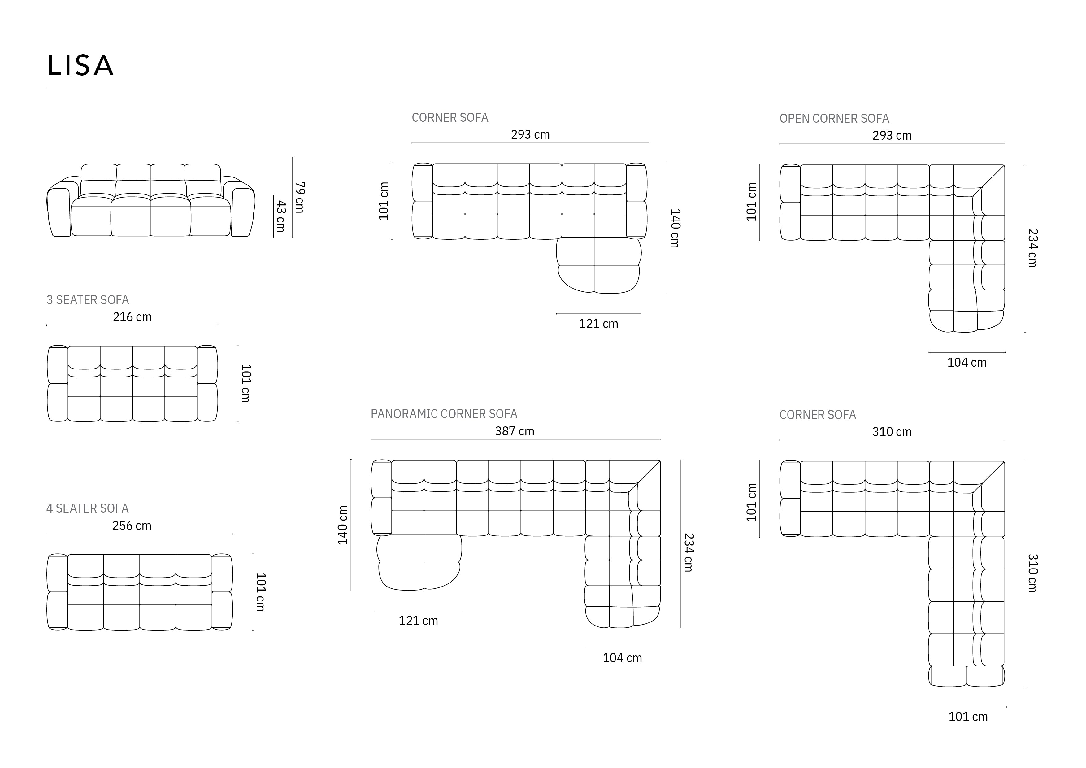 Sofa Lisa 256x101cm, Materijal: Strukturirana tkanina