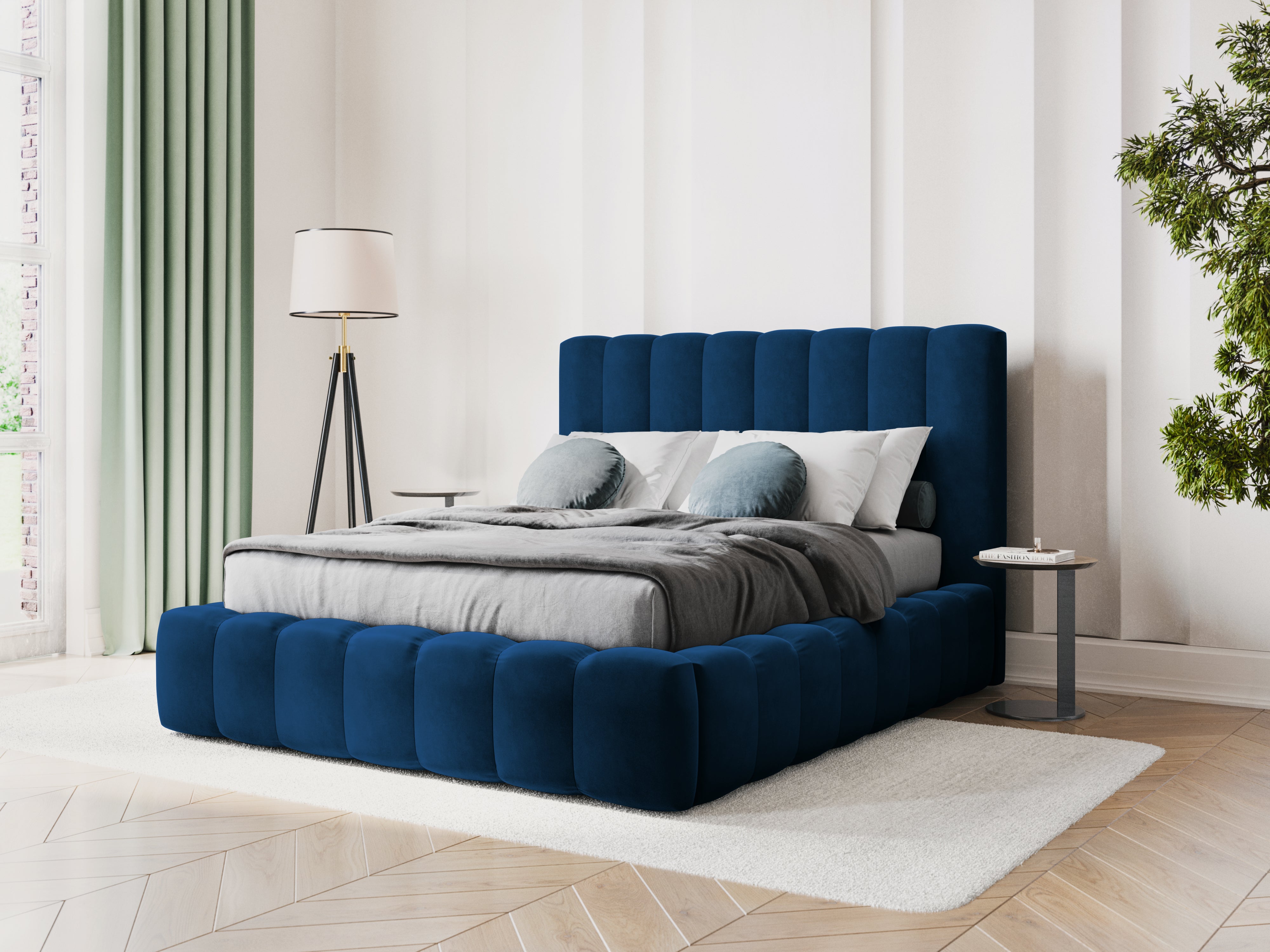 Kelp okvir kreveta s uzglavljem i spremnikom za odlaganje, Materijal: Baršun