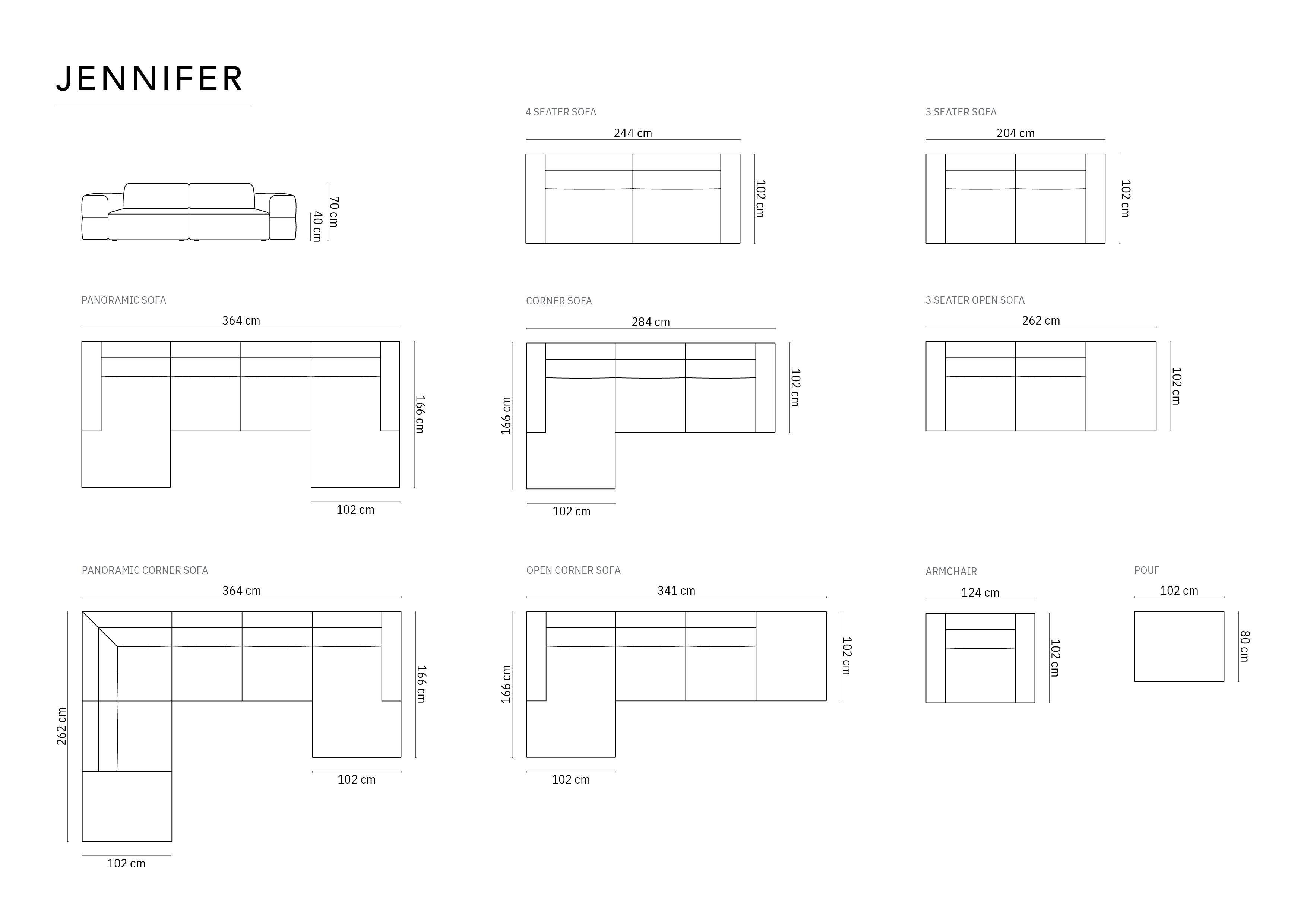Jennifer kutna garnitura, 284x166cm, Materijal: Chenille