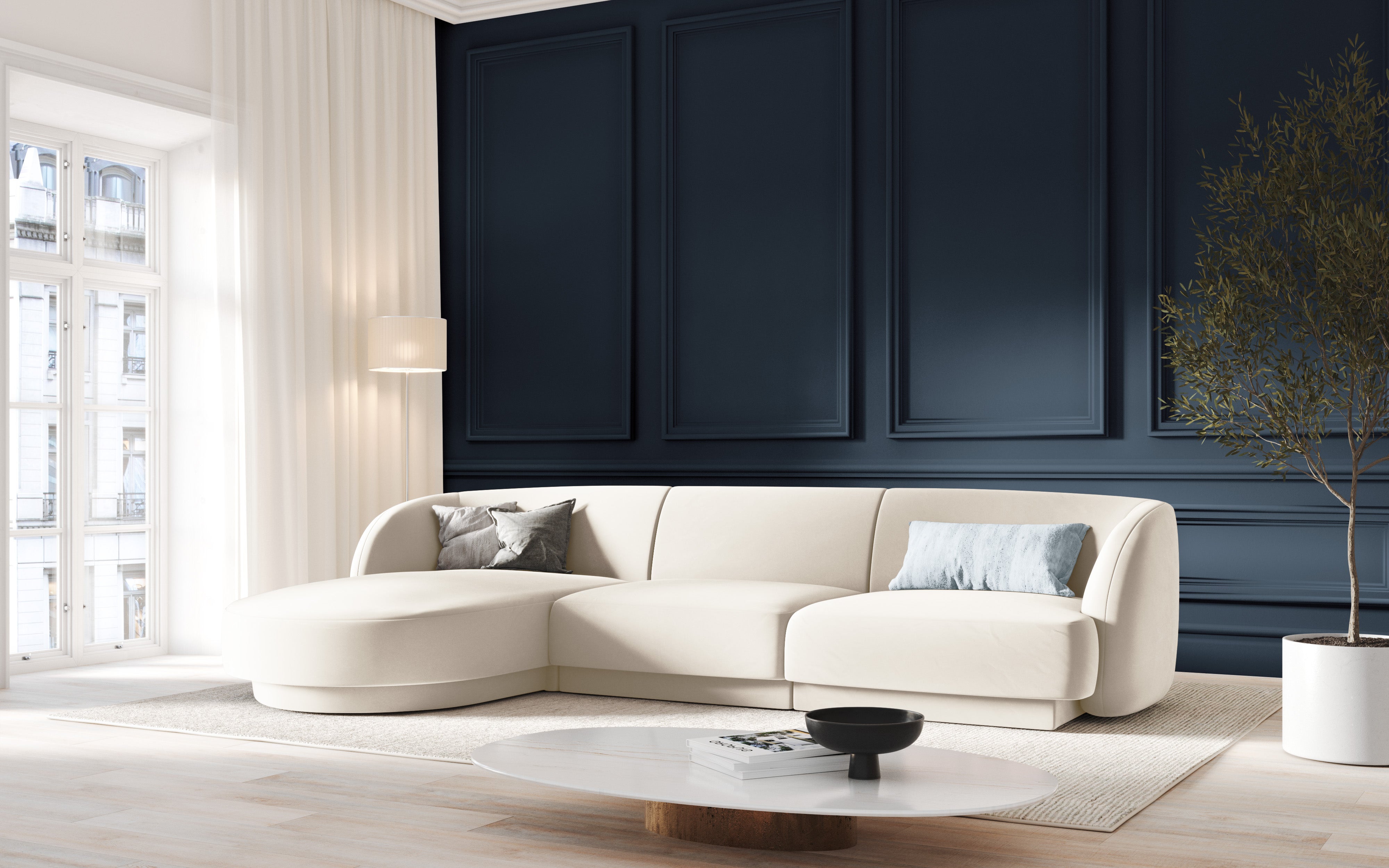 Kutna garnitura Miley zaobljena 255x156cm, Materijal: Baršun