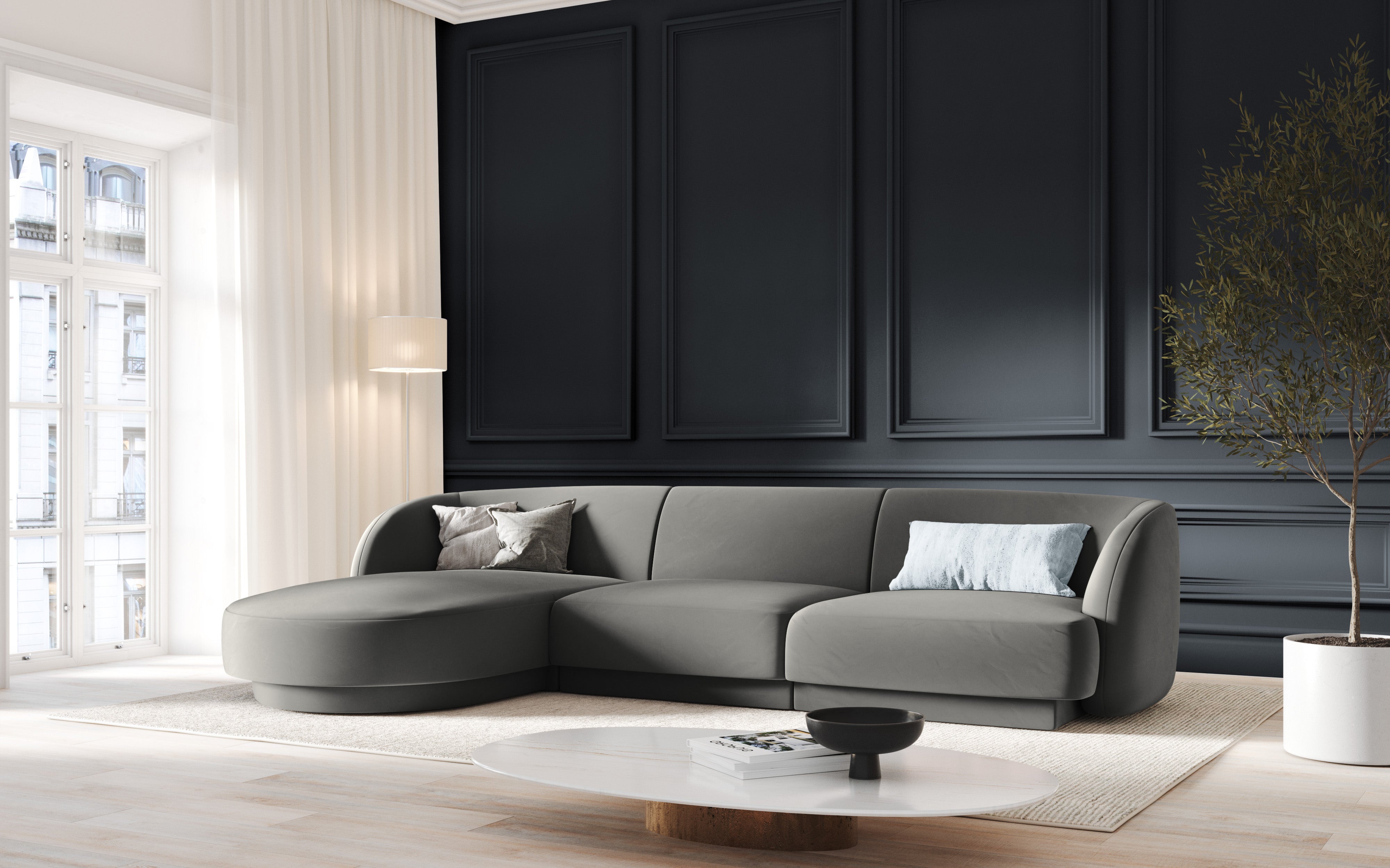 Kutna garnitura Miley zaobljena 255x156cm, Materijal: Baršun