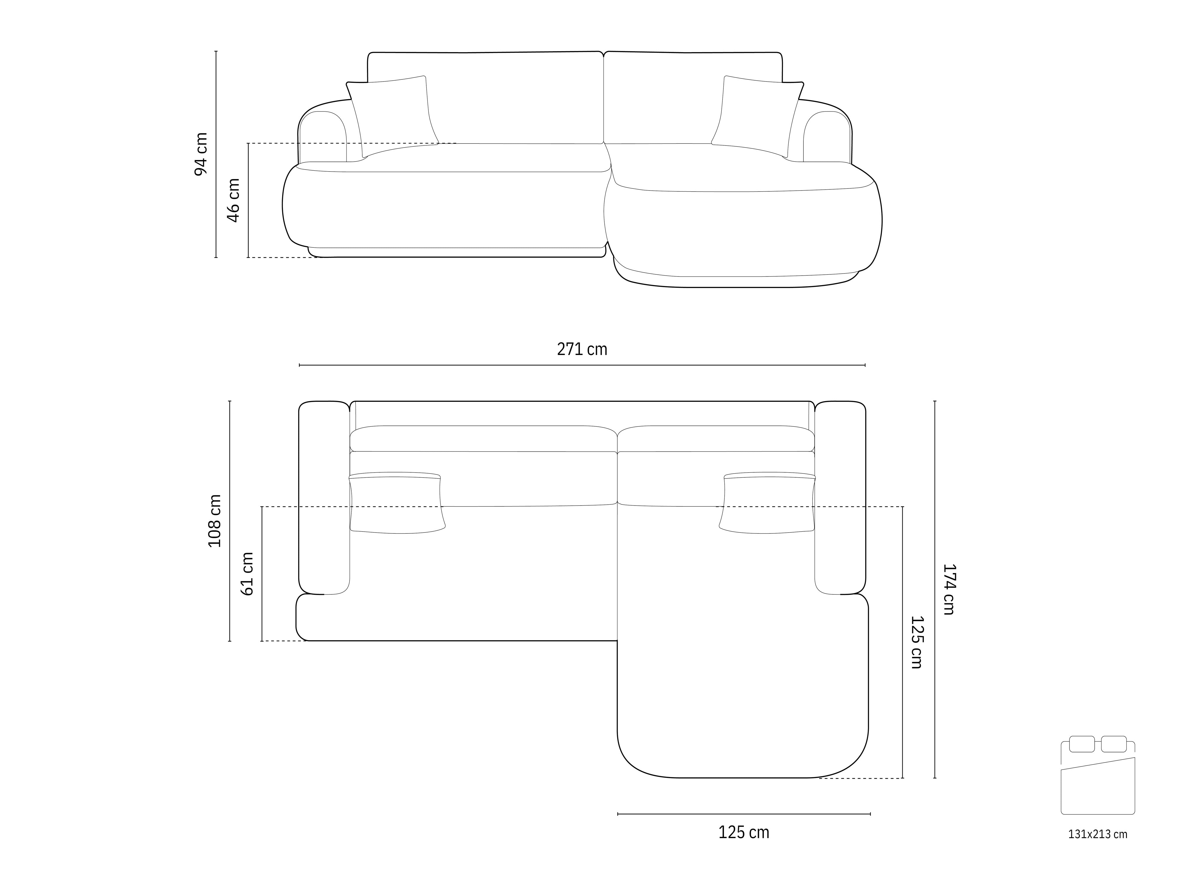 Kutna garnitura Ella 271x174cm, Materijal: Strukturirana tkanina