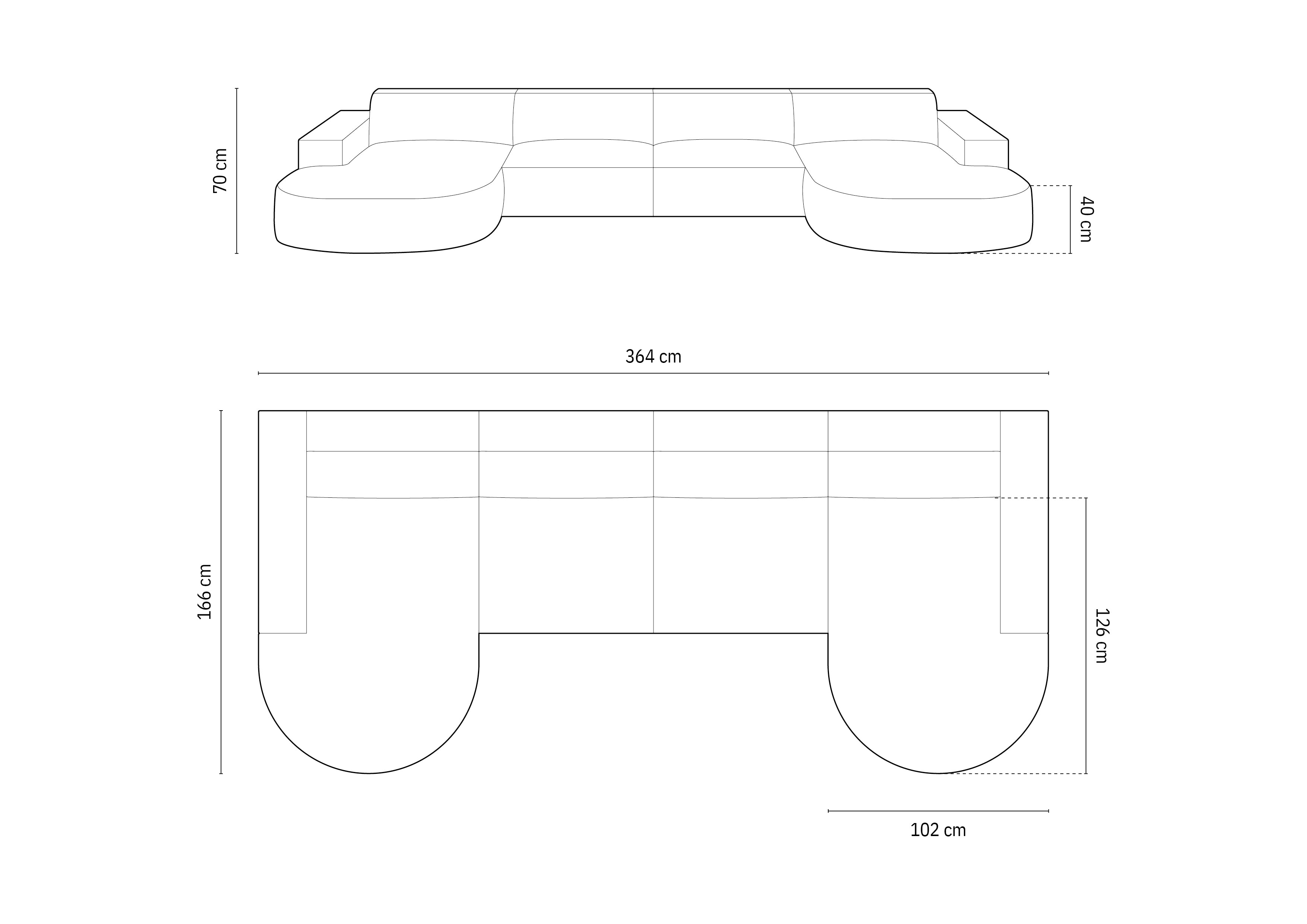 Garnitura Jodie 364x166cm, Materijal: Baršun