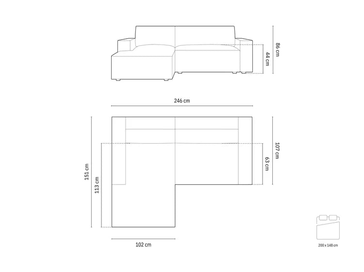 Kutna Garnitura Na Razvlačenje Jodie 246x151cm, Materijal: Strukturirana tkanina