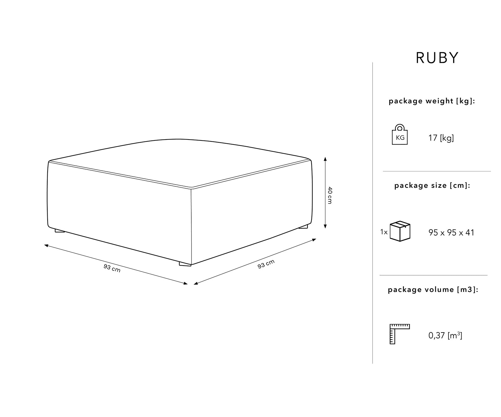 Tabure Ruby, 93x93cm, Materijal: Rebrasta tkanina