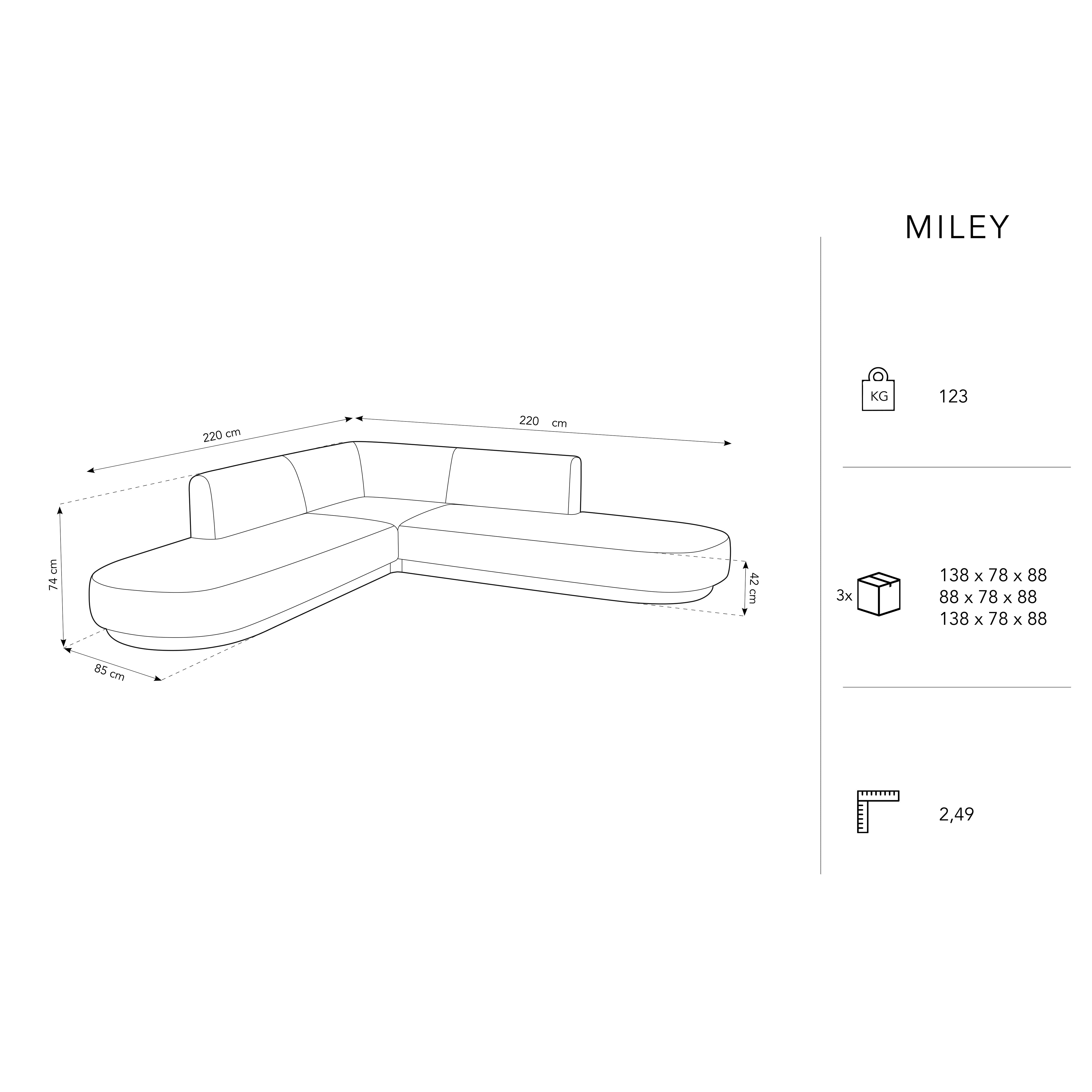 Kutna garnitura Miley zaobljena, 248x248cm, Materijal: Baršun