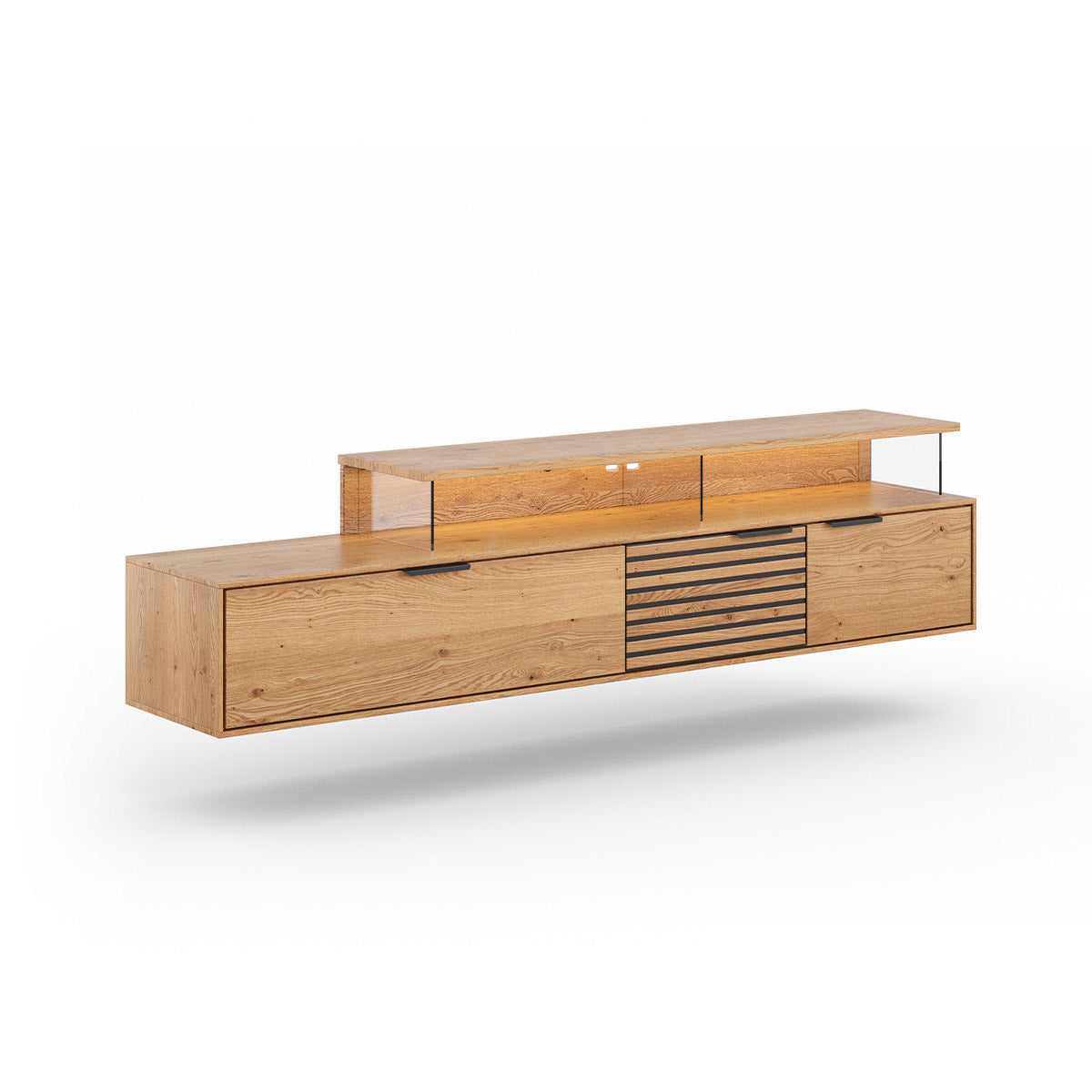 Viseća TV Komoda Tirano 200x39 cm, Materijal: Masivno Drvo Hrast