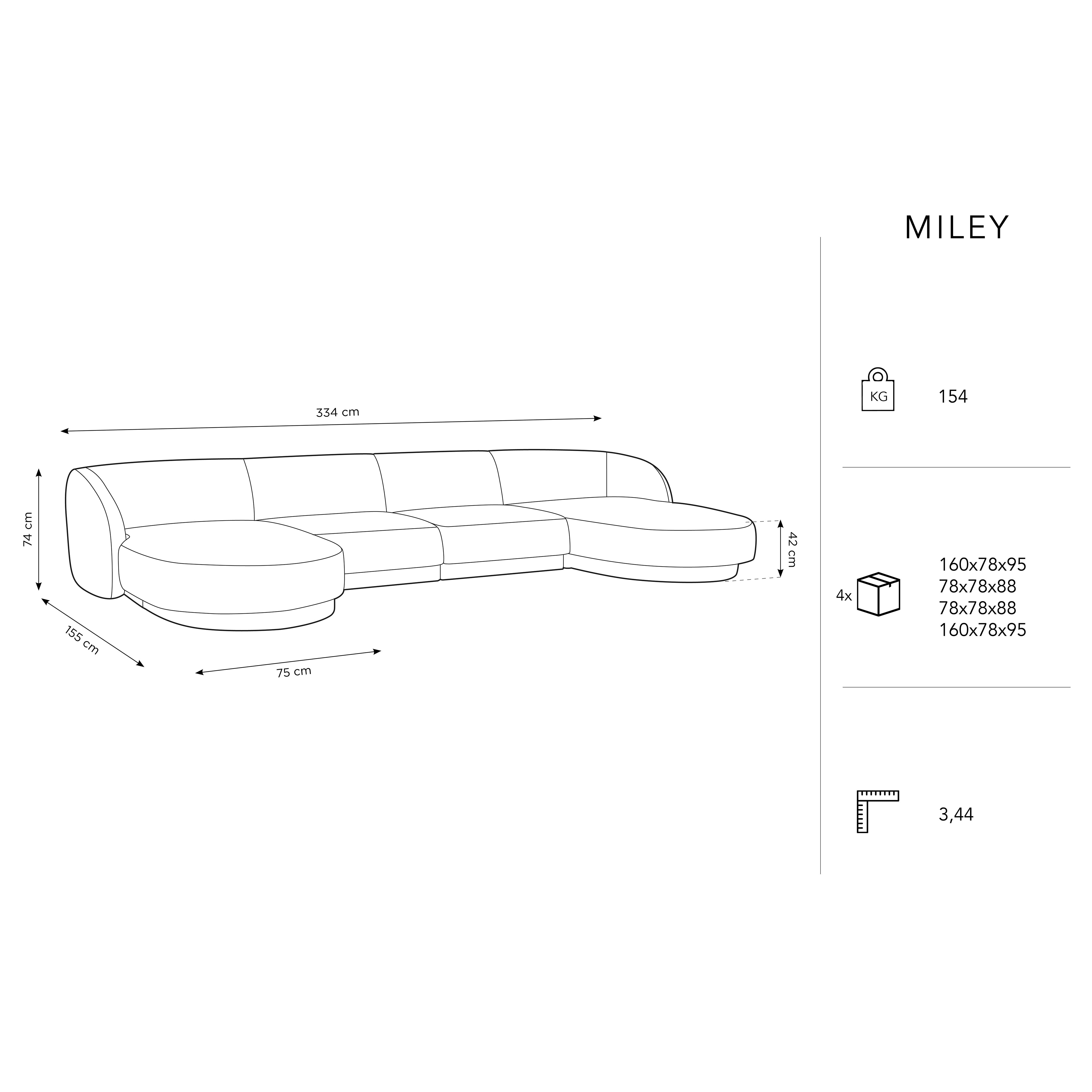 Sofa Miley Panoramic, 330x156cm, Materijal: Baršun