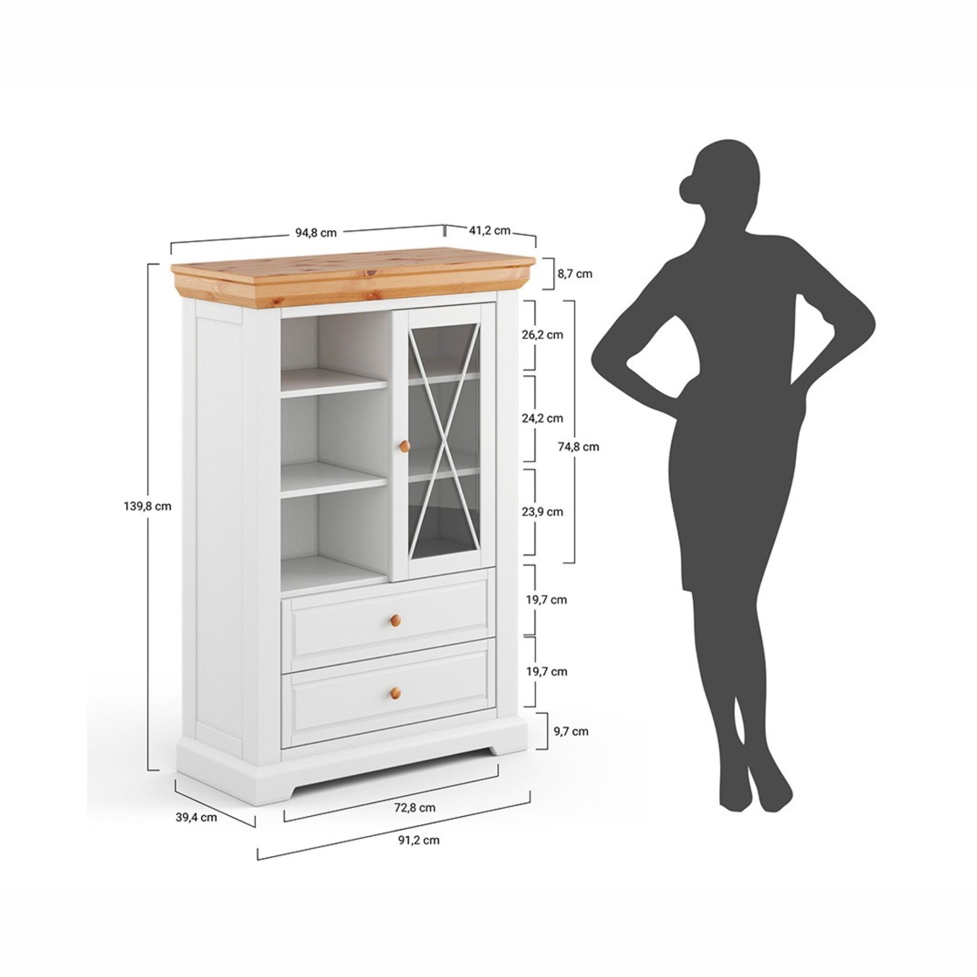 Vitrina Marone 41x139 cm, Materijal: Masivna Borovina
