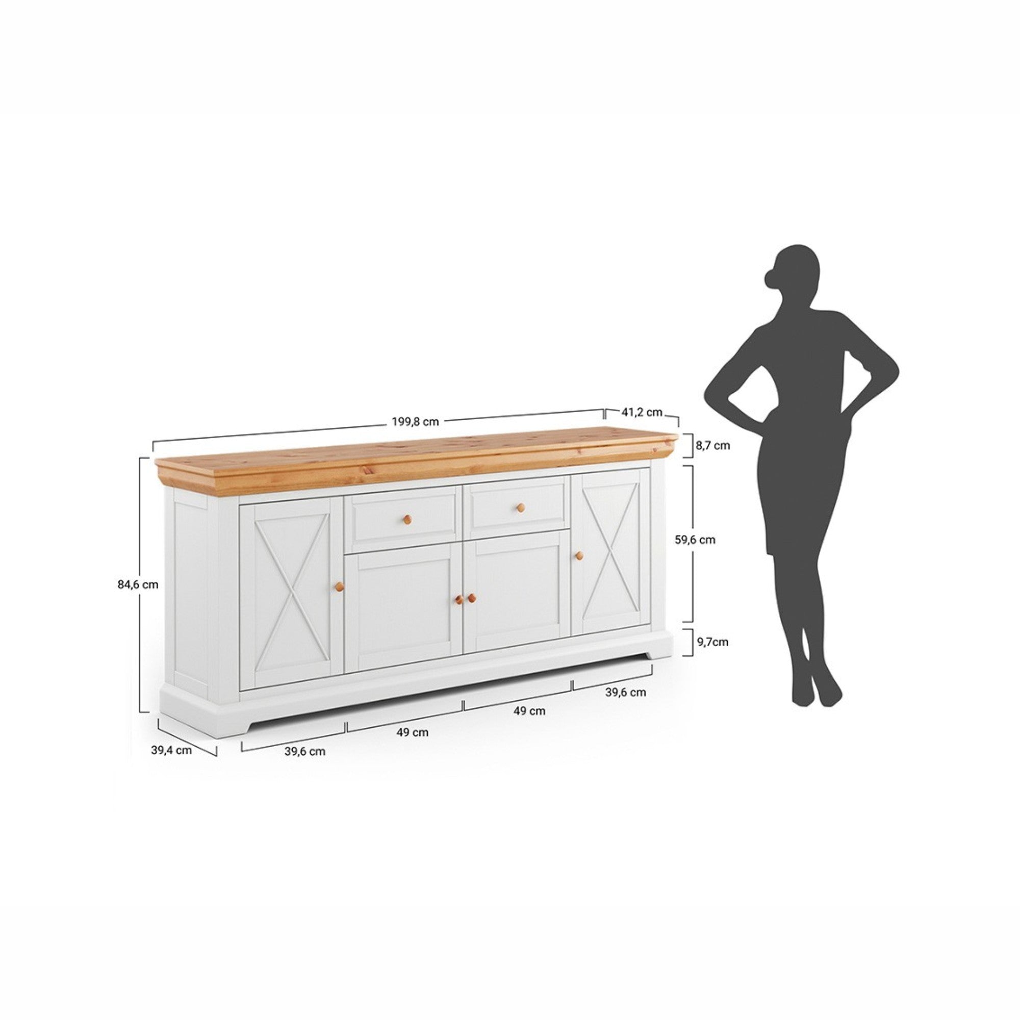 Komoda Marone 84x41 cm, Materijal: Masivna Borovina