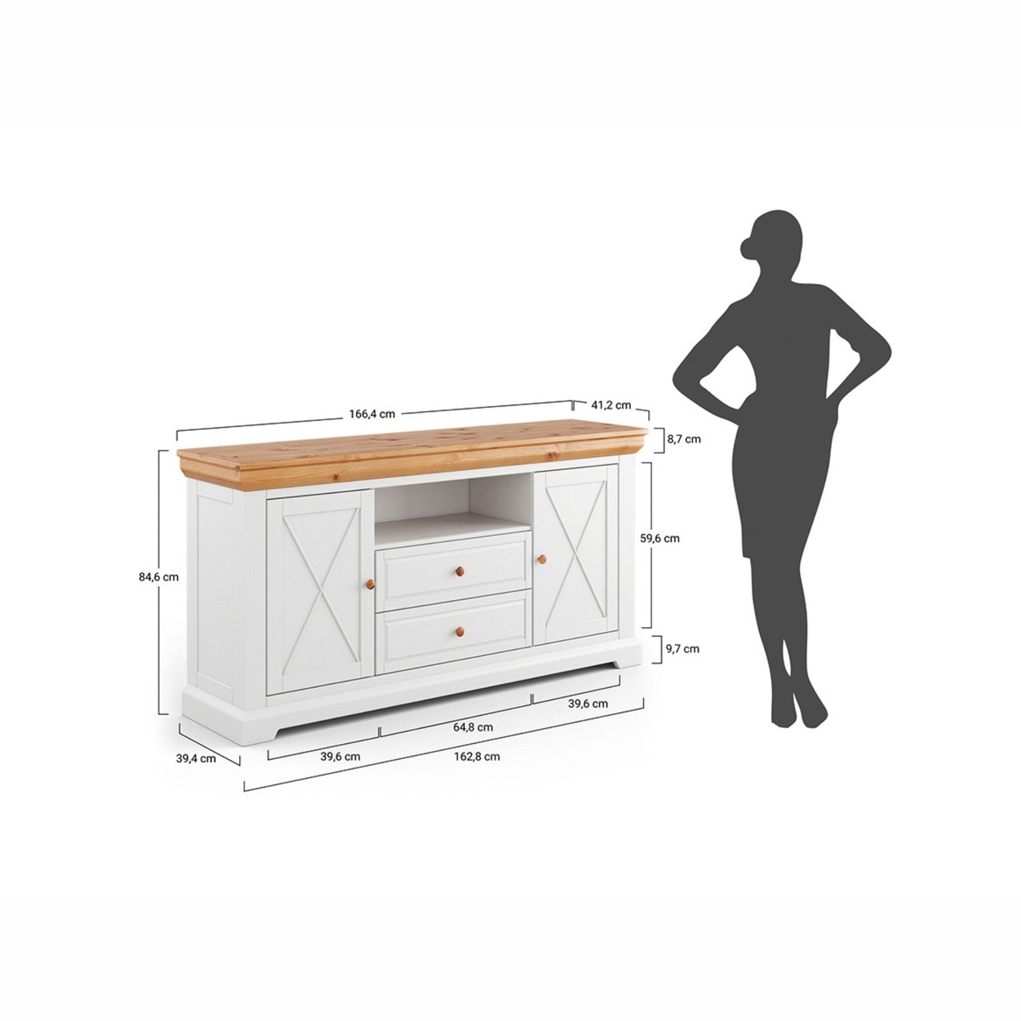 Komoda Marone 166x41 cm, Materijal: Masivna Borovina
