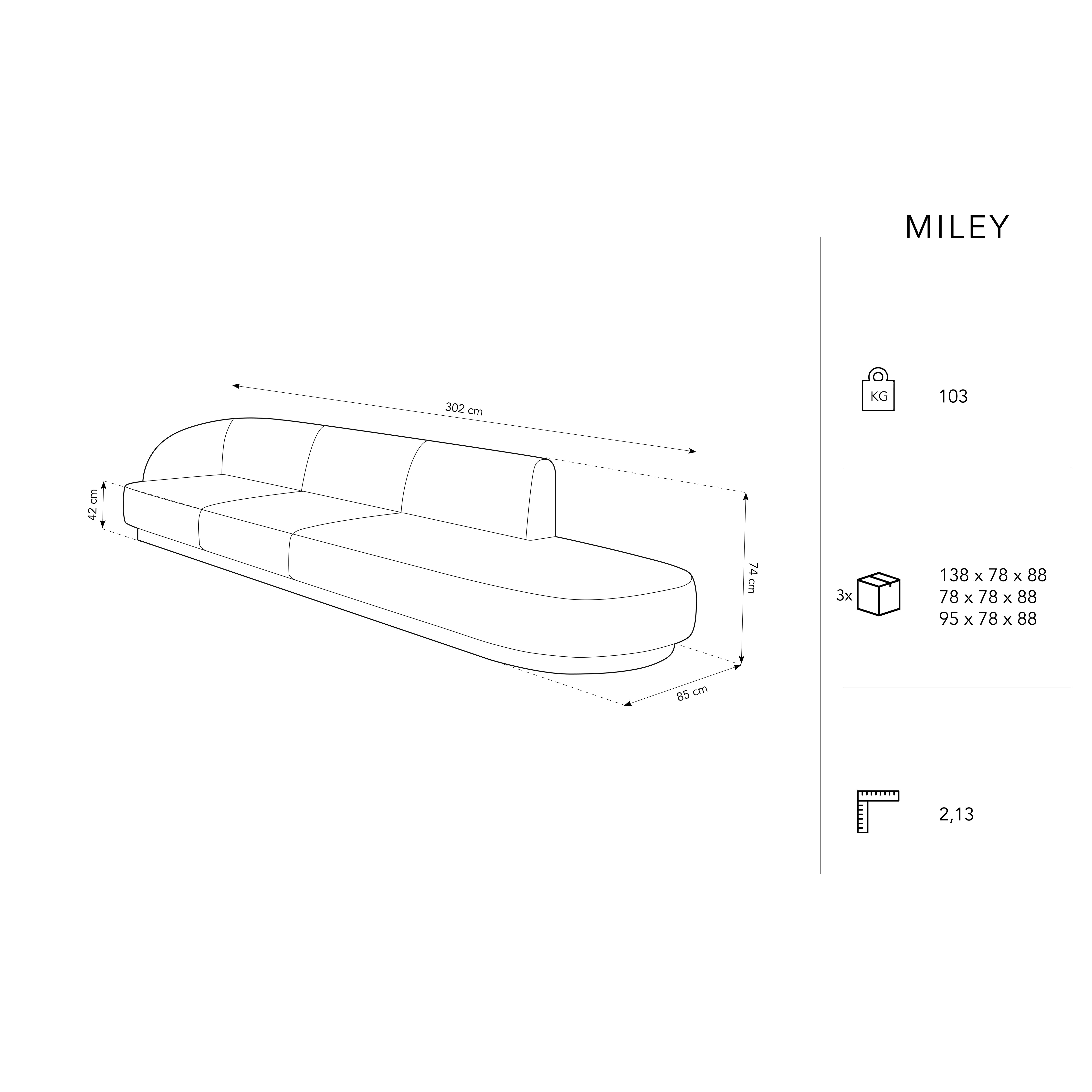 Sofa Miley 323x90cm, Materijal: Baršun