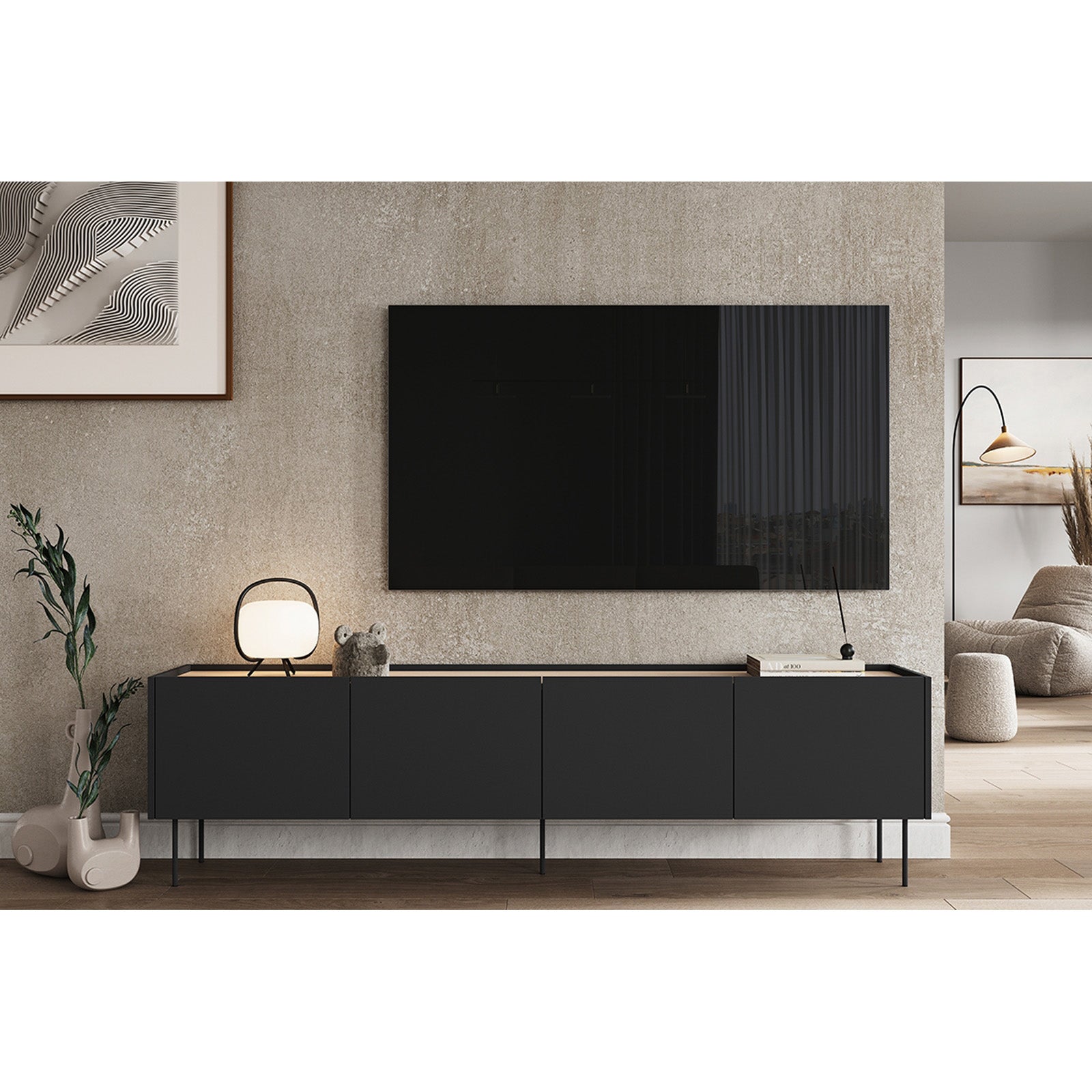 TV Komoda Desin 220cm, 4 vrata i 2 ladice, Materijal: MDF