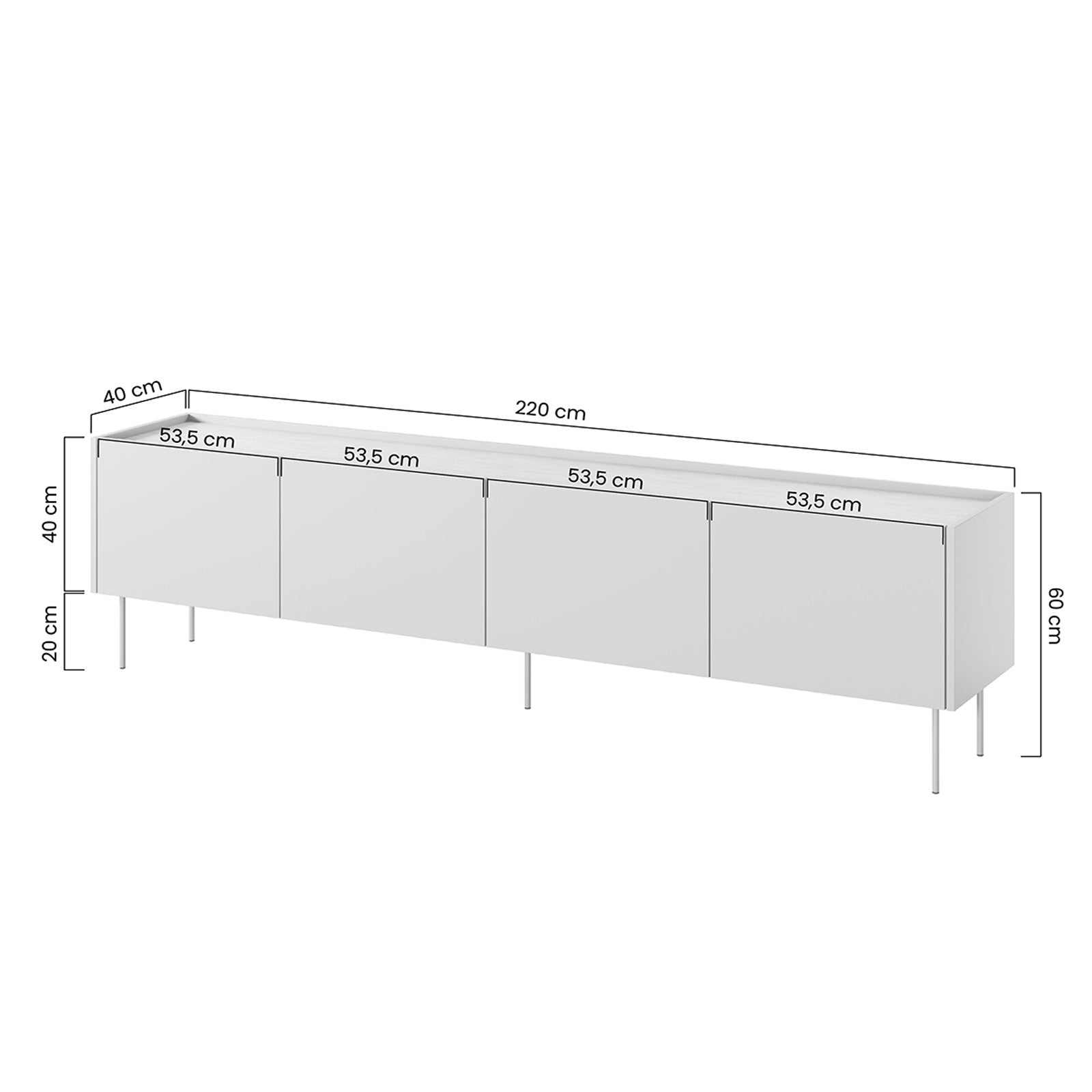 TV Komoda Desin 220cm, 4 vrata i 2 ladice, Materijal: MDF
