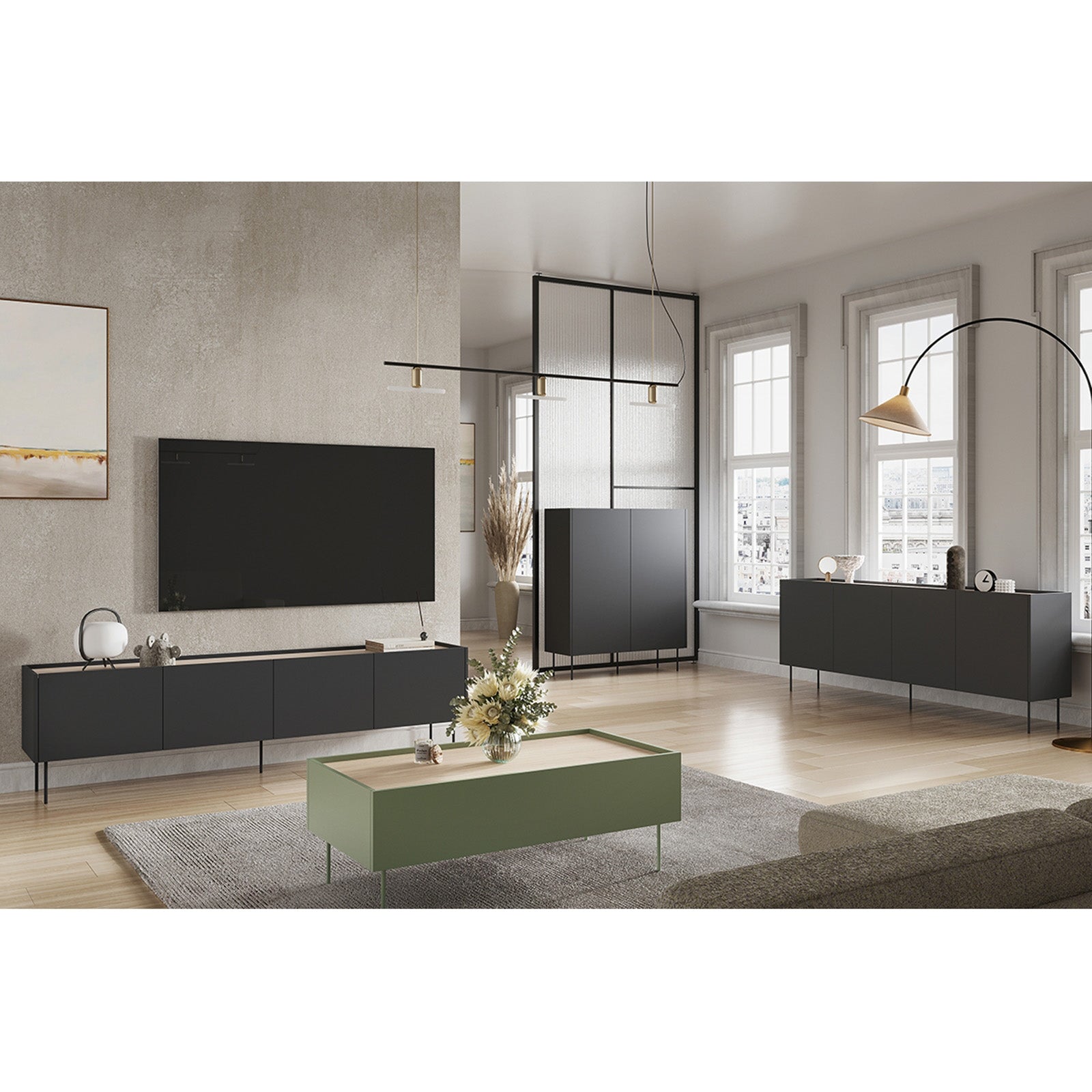 TV Komoda Desin 220cm, 4 vrata i 1 ladica, Materijal: MDF