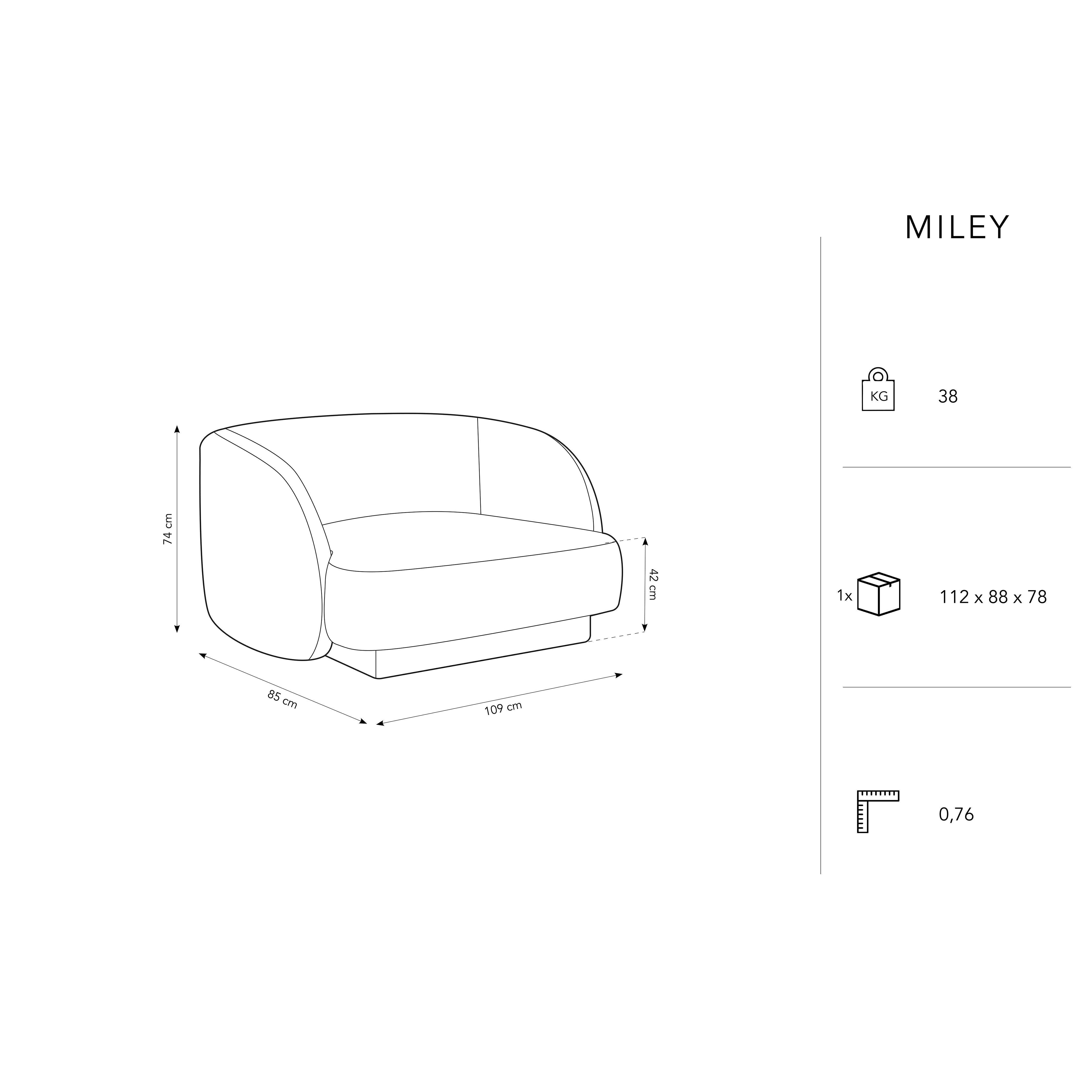 Fotelja Miley, 103x90cm, Materijal: Baršun