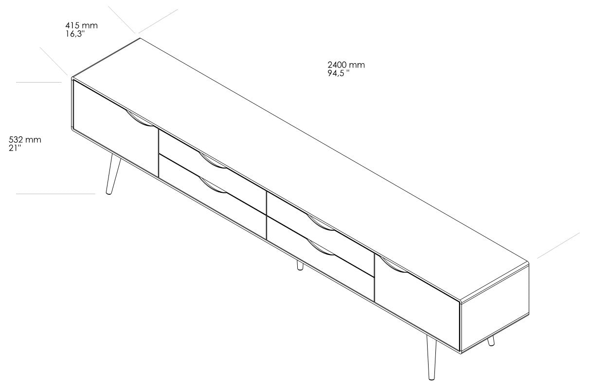 Tv Komoda Primo Bassa 240x41 cm, Materijal: Puno drvo Orah